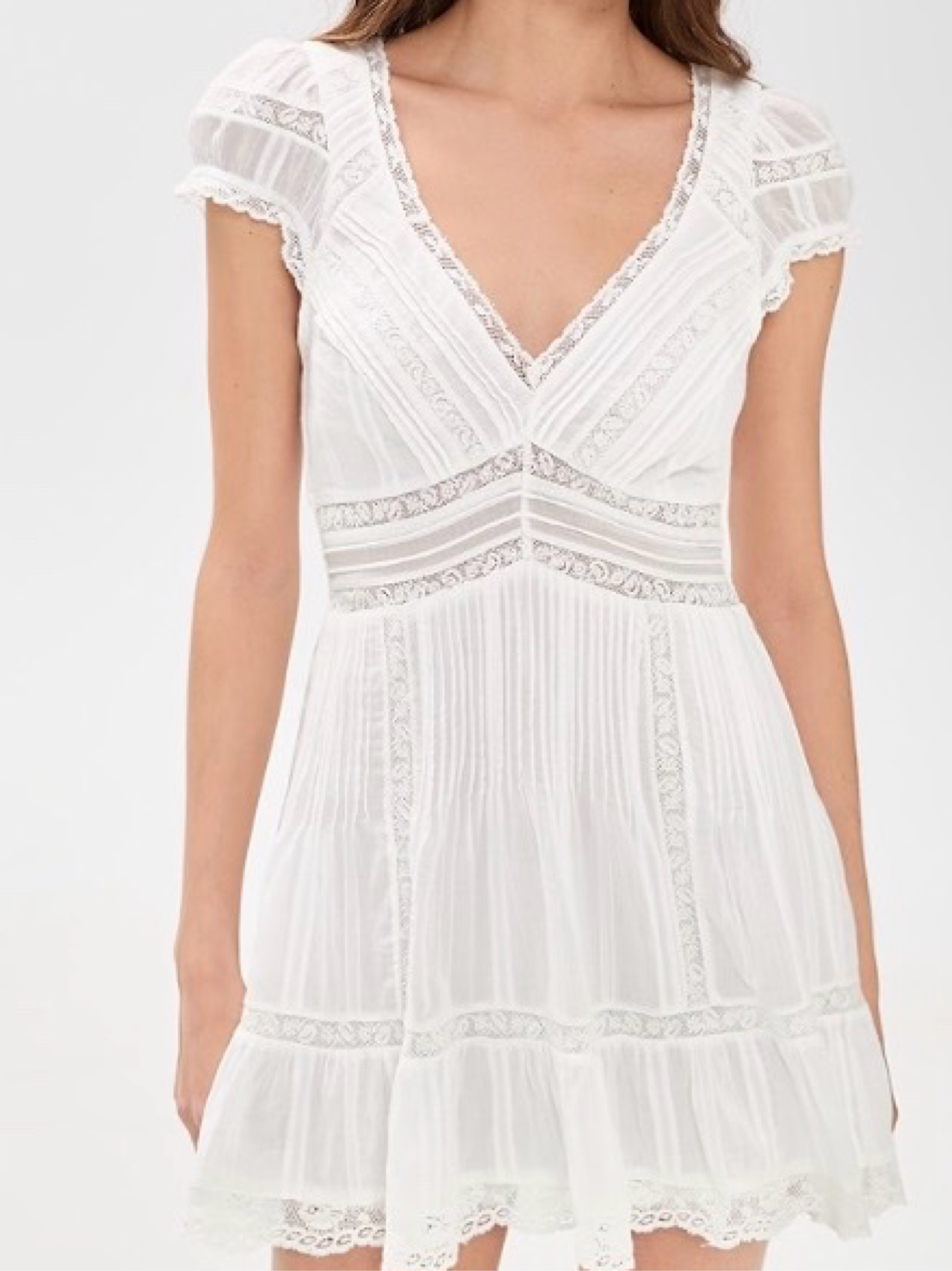 White Lace Pleated Mini Dress