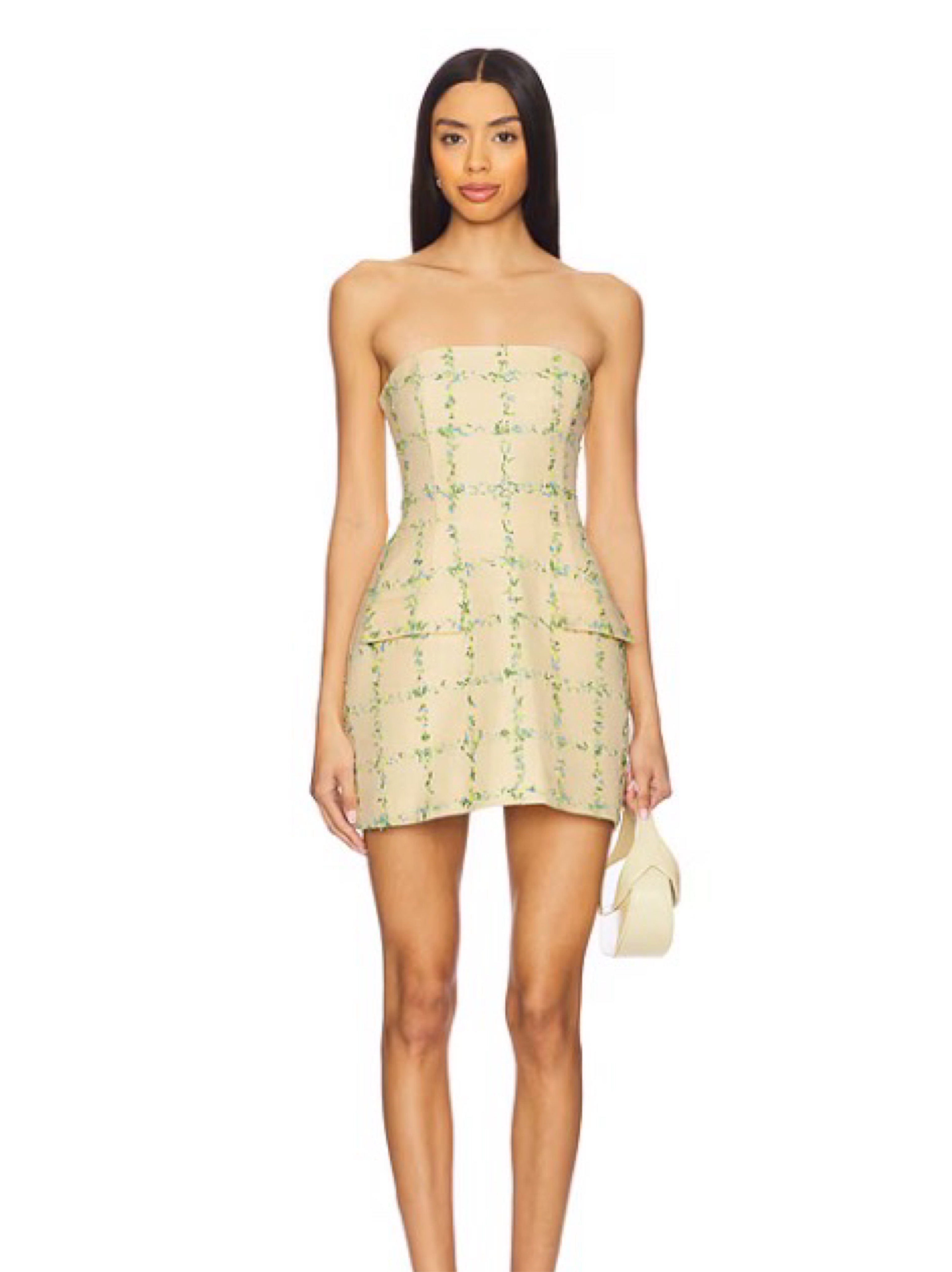 Cream Embellished Tweed Mini Dress