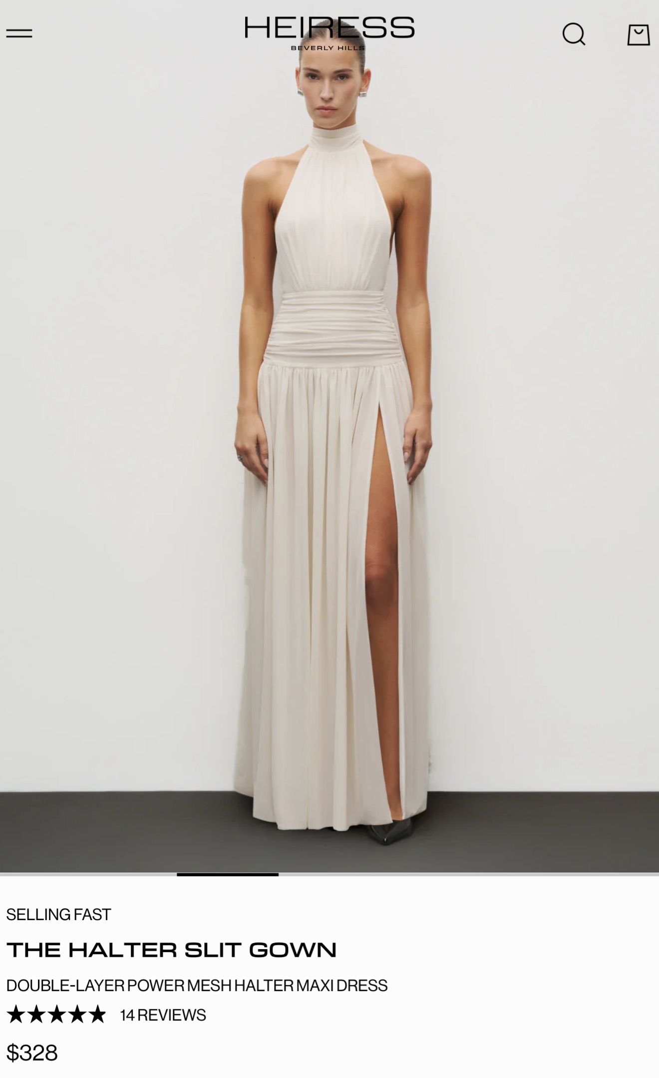 Heiress Beverly Hills Ivory Halter Slit Gown