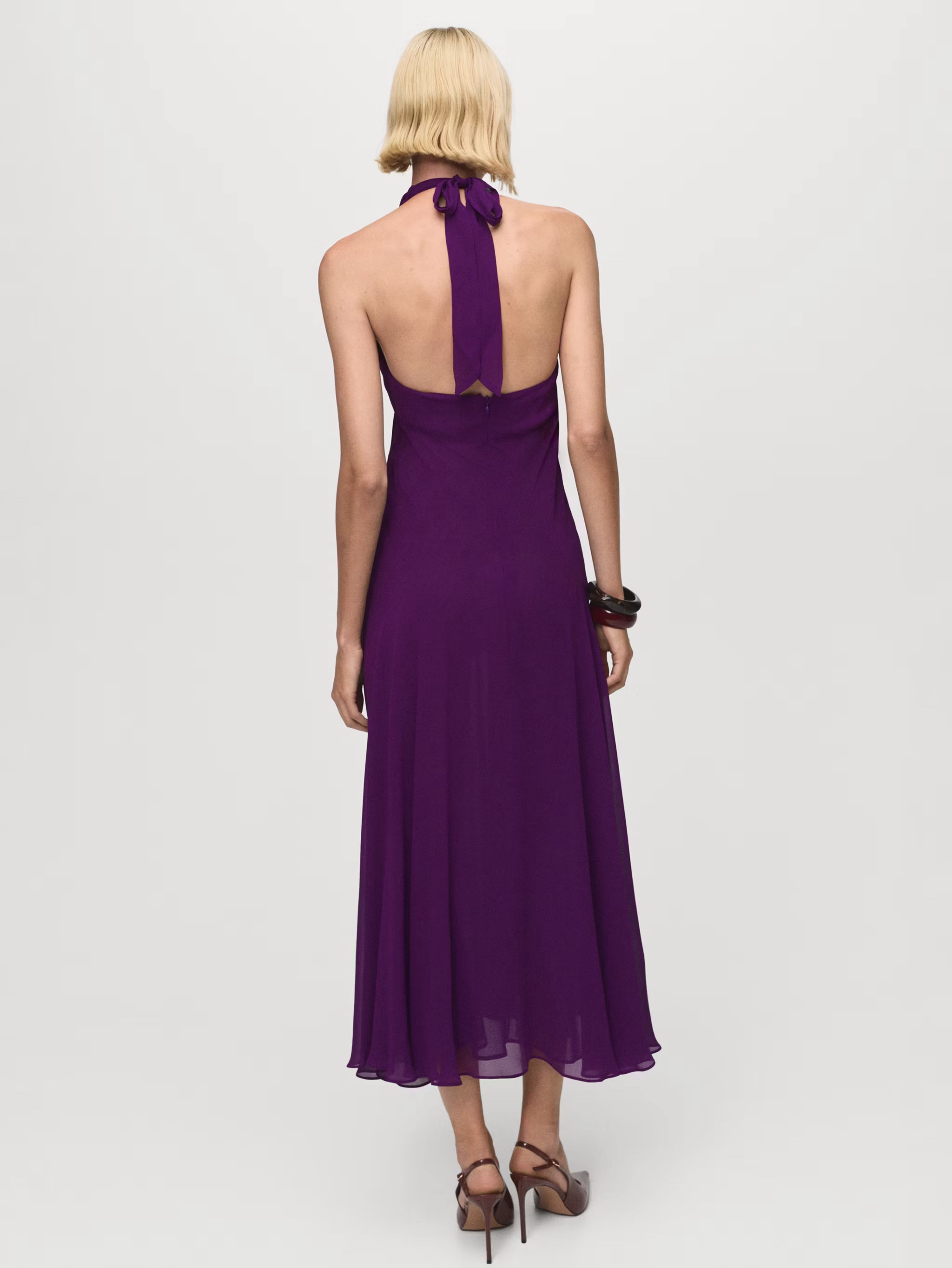 mango purple dress pleated Mango Women's Pleated Halter Neck Dress