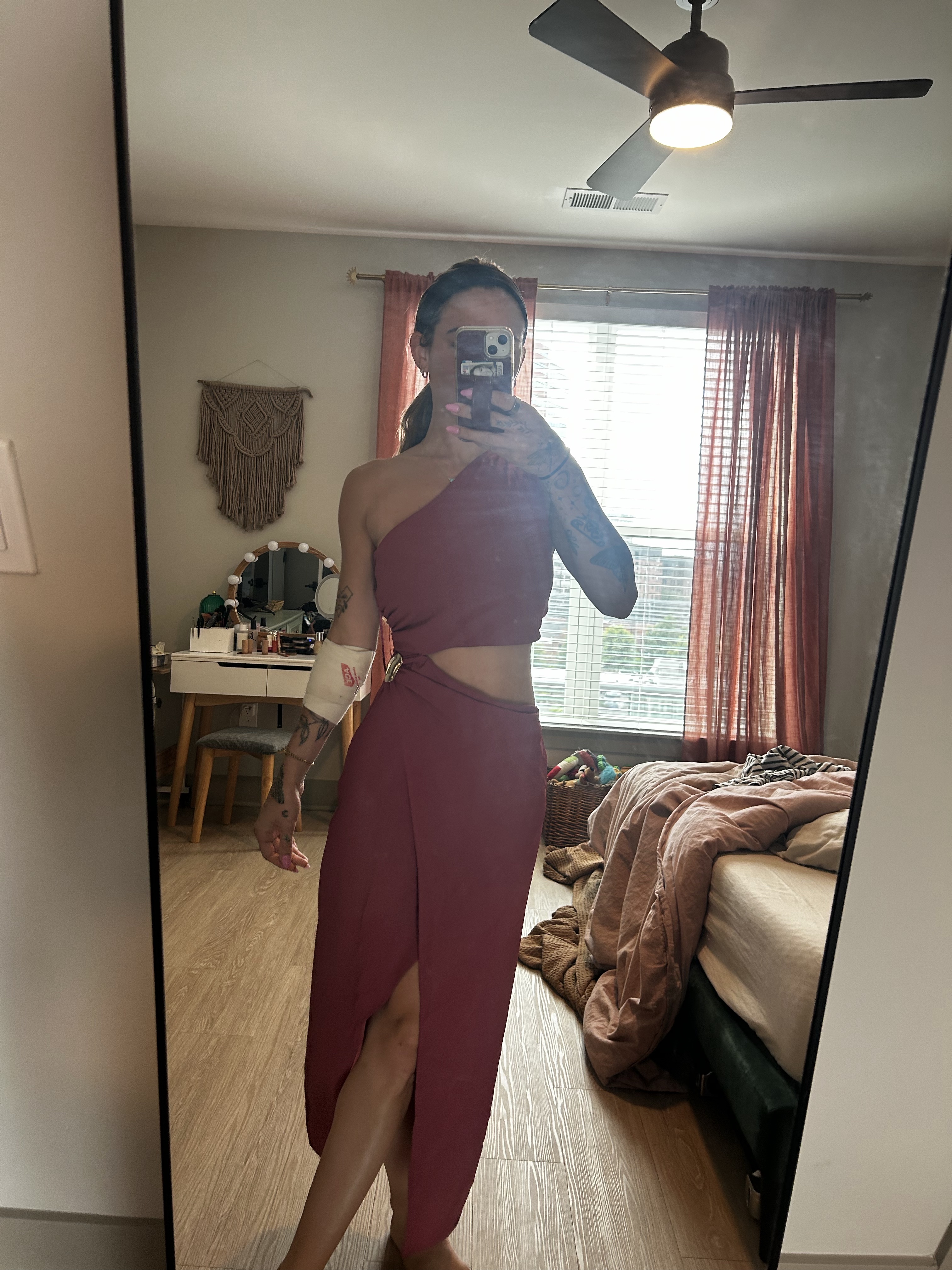 Burgundy Asymmetric One-Shoulder Midi Dress Zara by ZARA - Pickle Burgundy Asymmetric One-Shoulder Midi Dress Zara by ZARA - Pickle