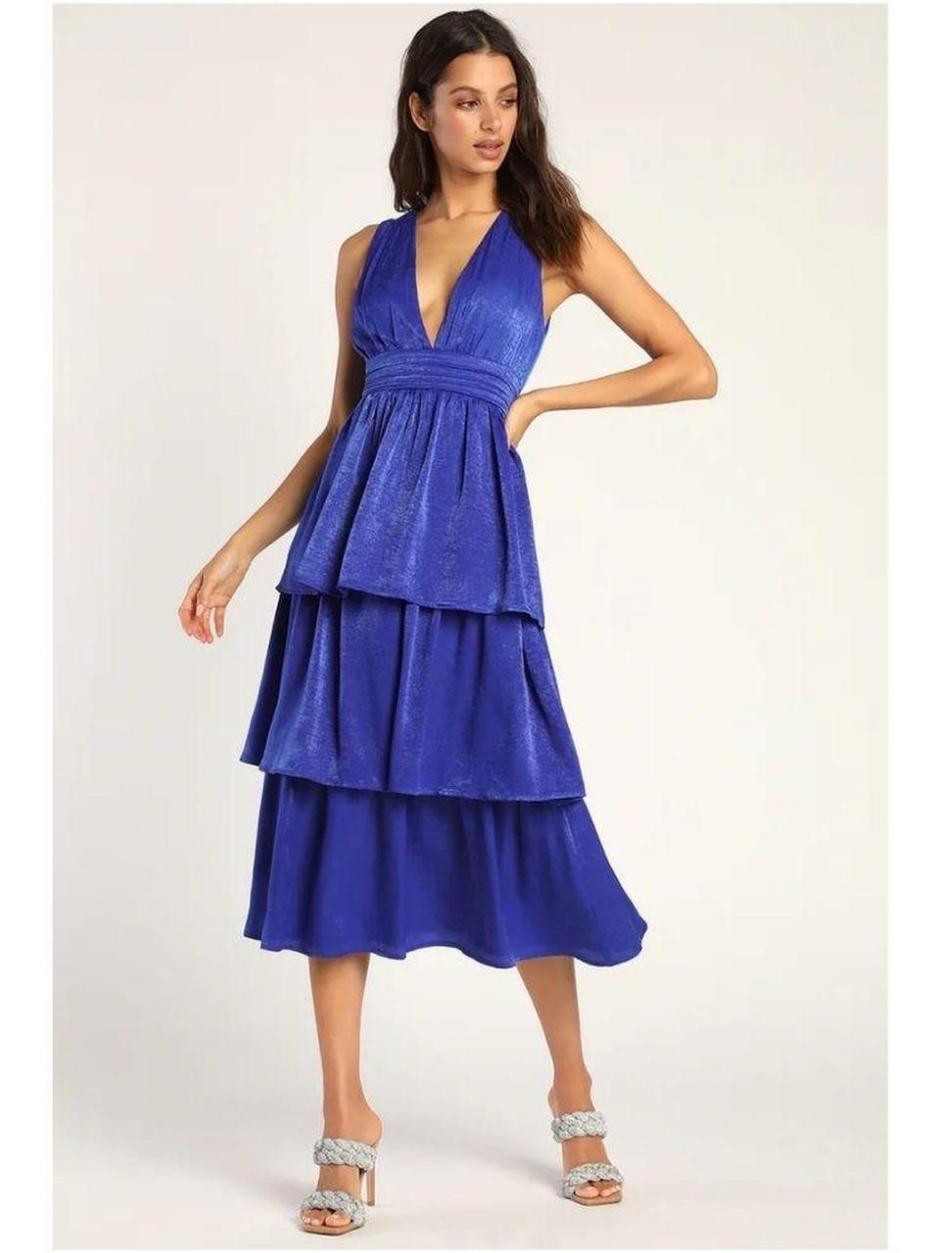 2012 bridesmaid dresses 2026 Dusty Blue Plus Size Women's A-Line V-Neck Flutter Sleeves Long Formal Wedding Guest Gowns with Ruffles, Dusty Blue loose dresses for women Neck Size:16.5 Neck Hemline/Train Taylor Swift's New Blue