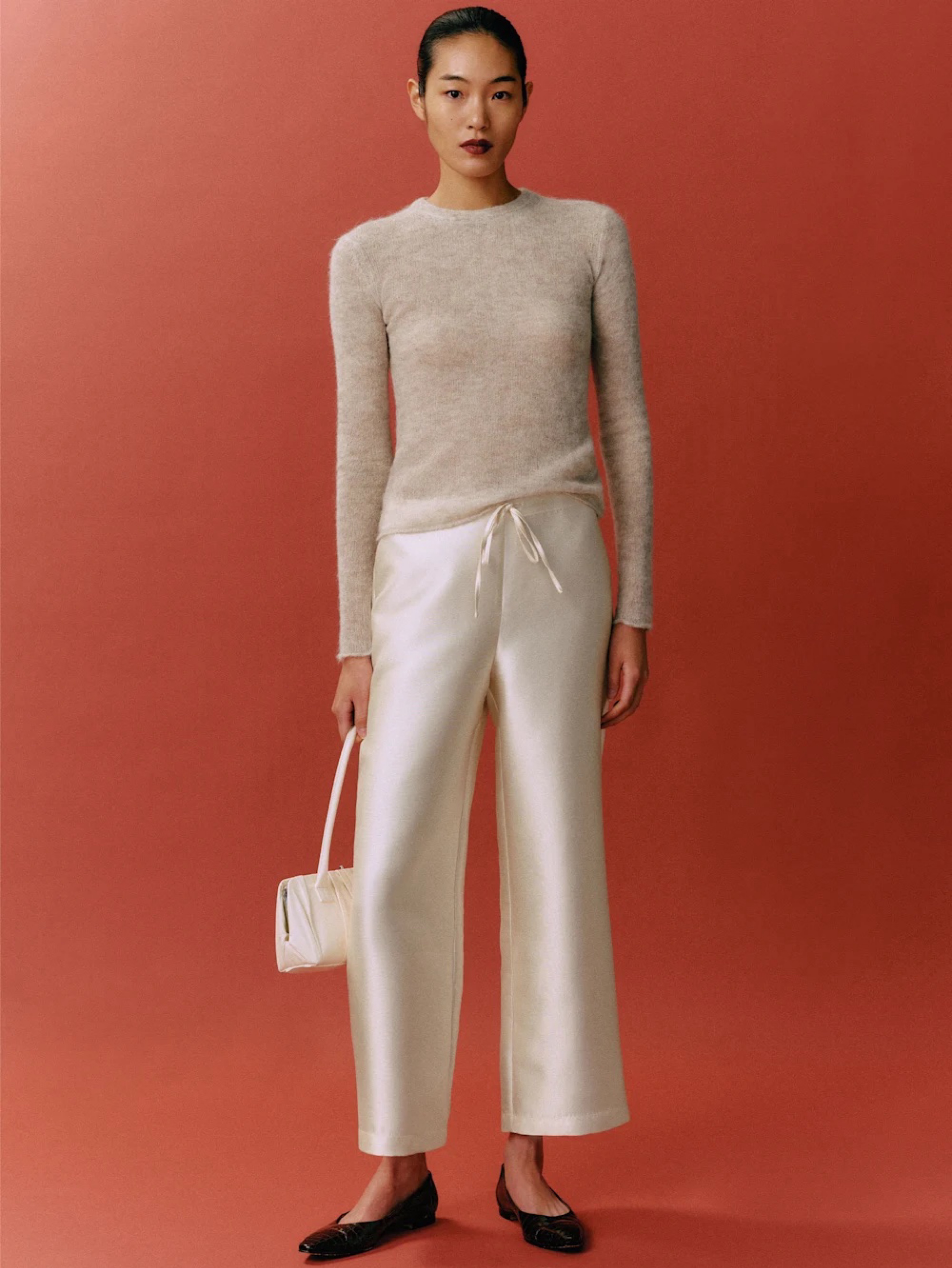 Reformation Olina Cropped Cream Pants
