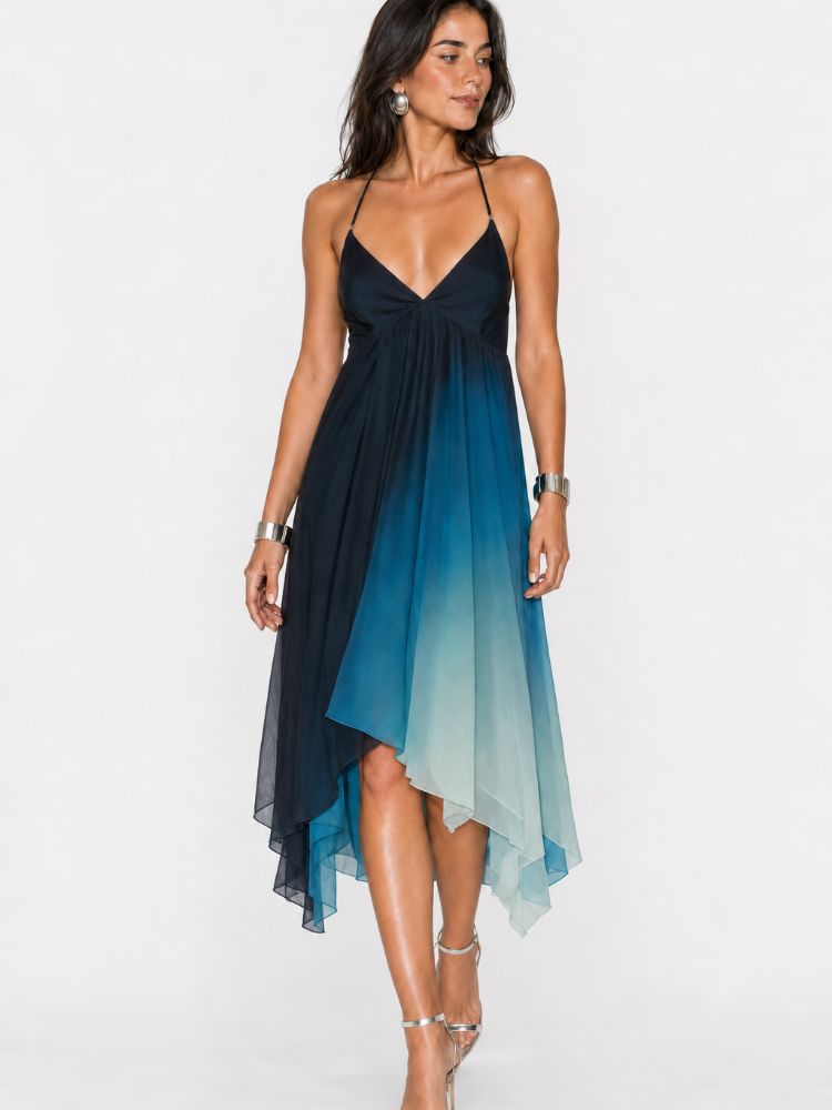 blue ombre high low dress Halston Ombré Halter High-Low by Halston Xtraordinary dresses