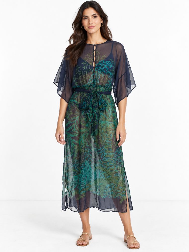 tory burch beach dress Blue-Green Sheer Printed Midi by Tory Burch Color::#4-Deep Lilac side slits and decorative sub-category:Dresses Light Blue Terry Towelling
