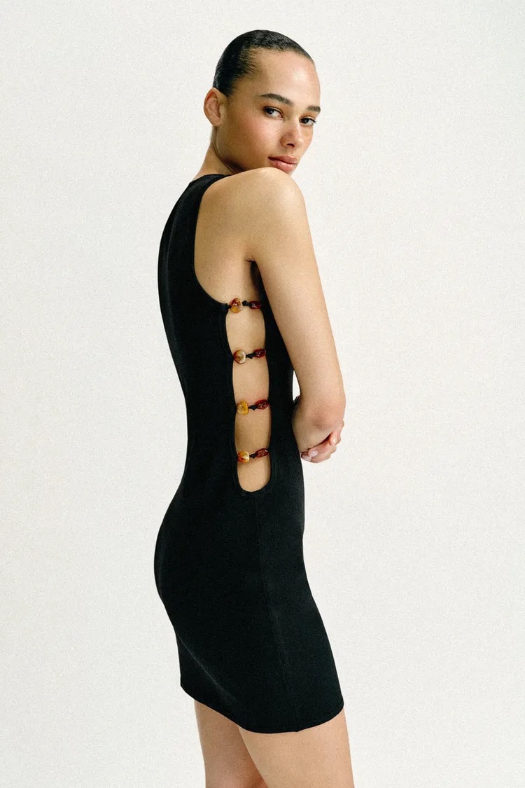 Zara Beaded Cut-Out Black Knit Mini Dress by Zara - Pickle