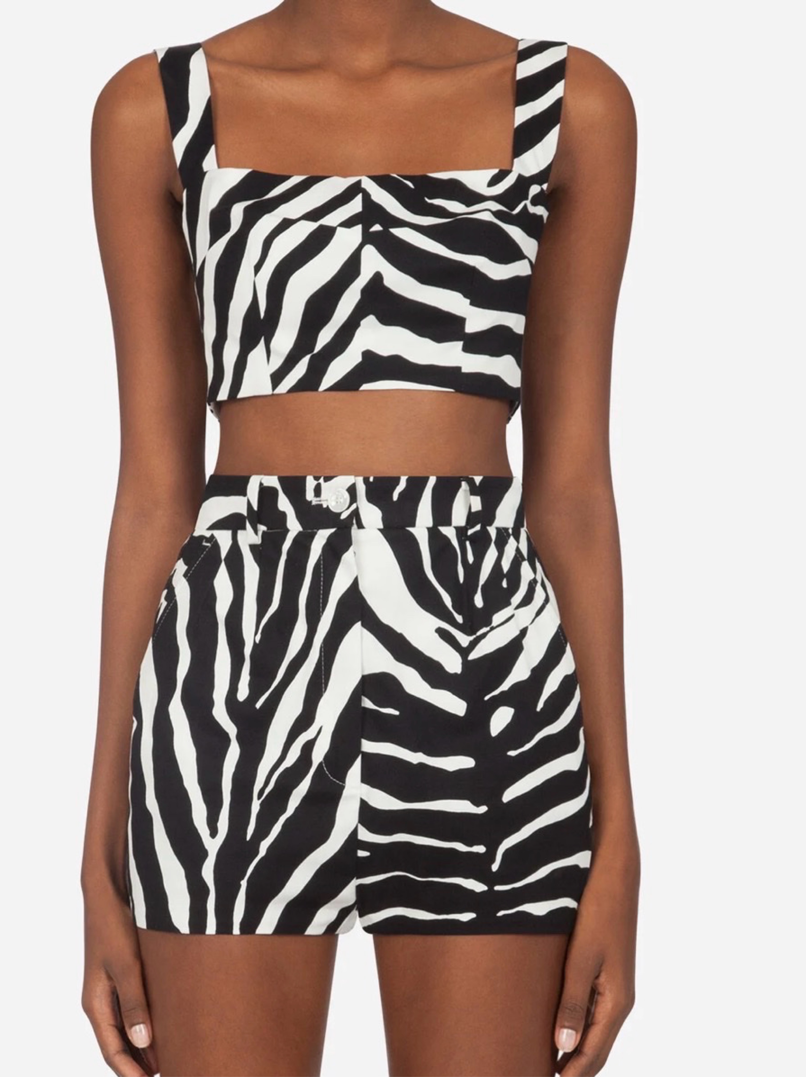 Dolce & Gabbana Monochrome Zebra Print Twill Crop Top and Shorts