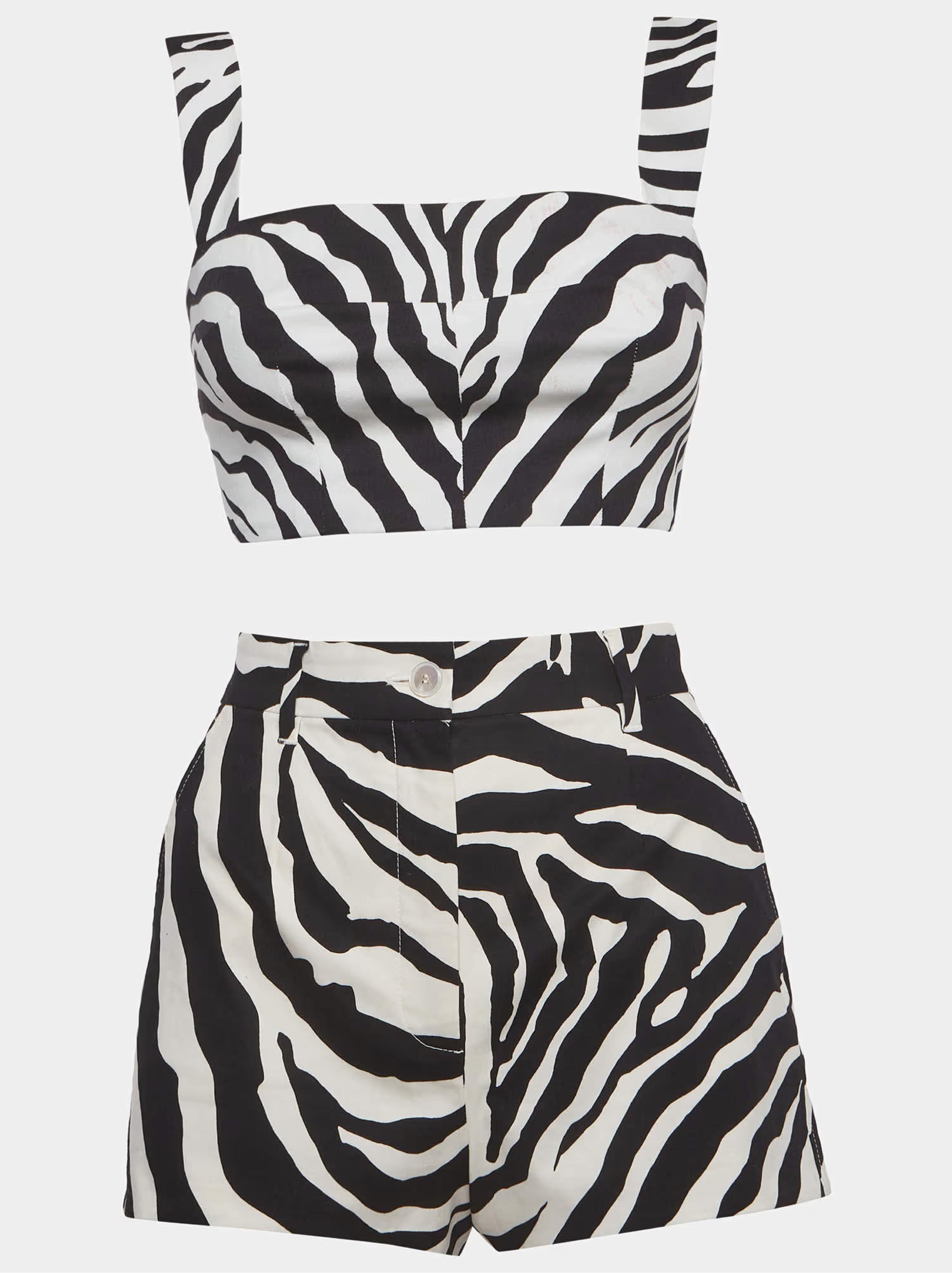 Dolce & Gabbana Monochrome Zebra Print Twill Crop Top and Shorts