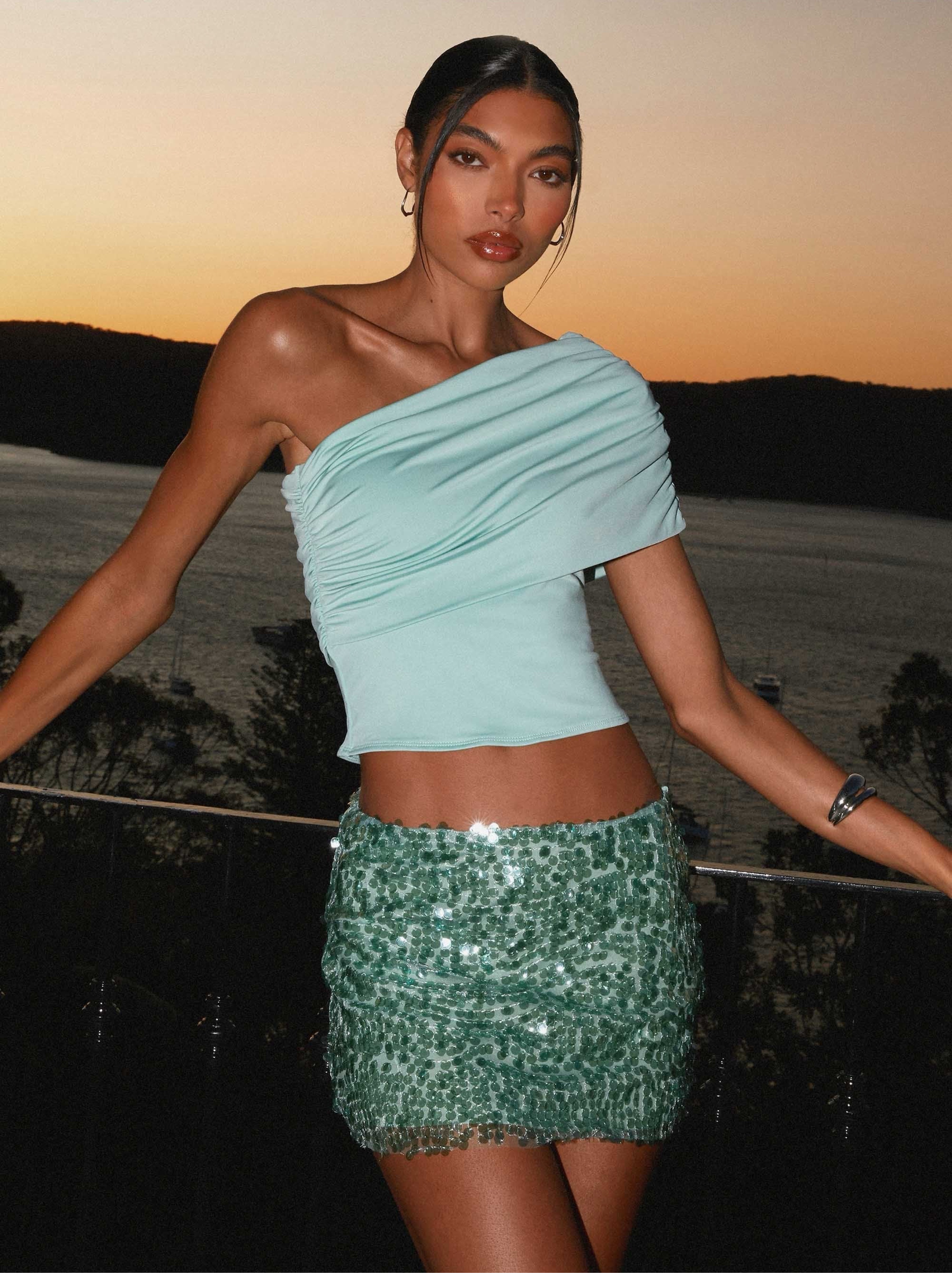 Blue Sequin Mini Skirt