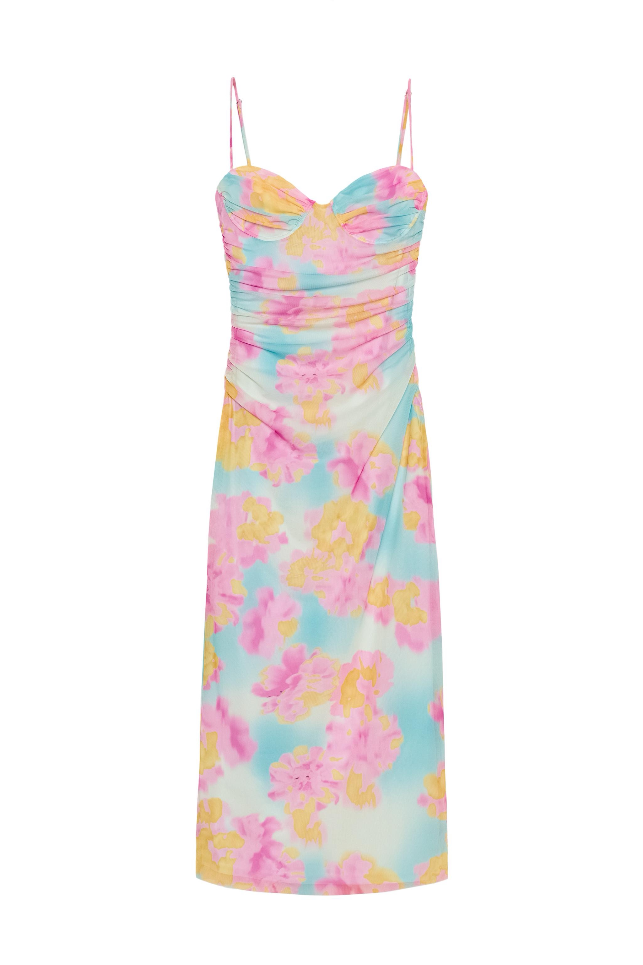 printed tulle midi dress Wildflower Sequin Tulle Midi Dress with Flutter Sleeves