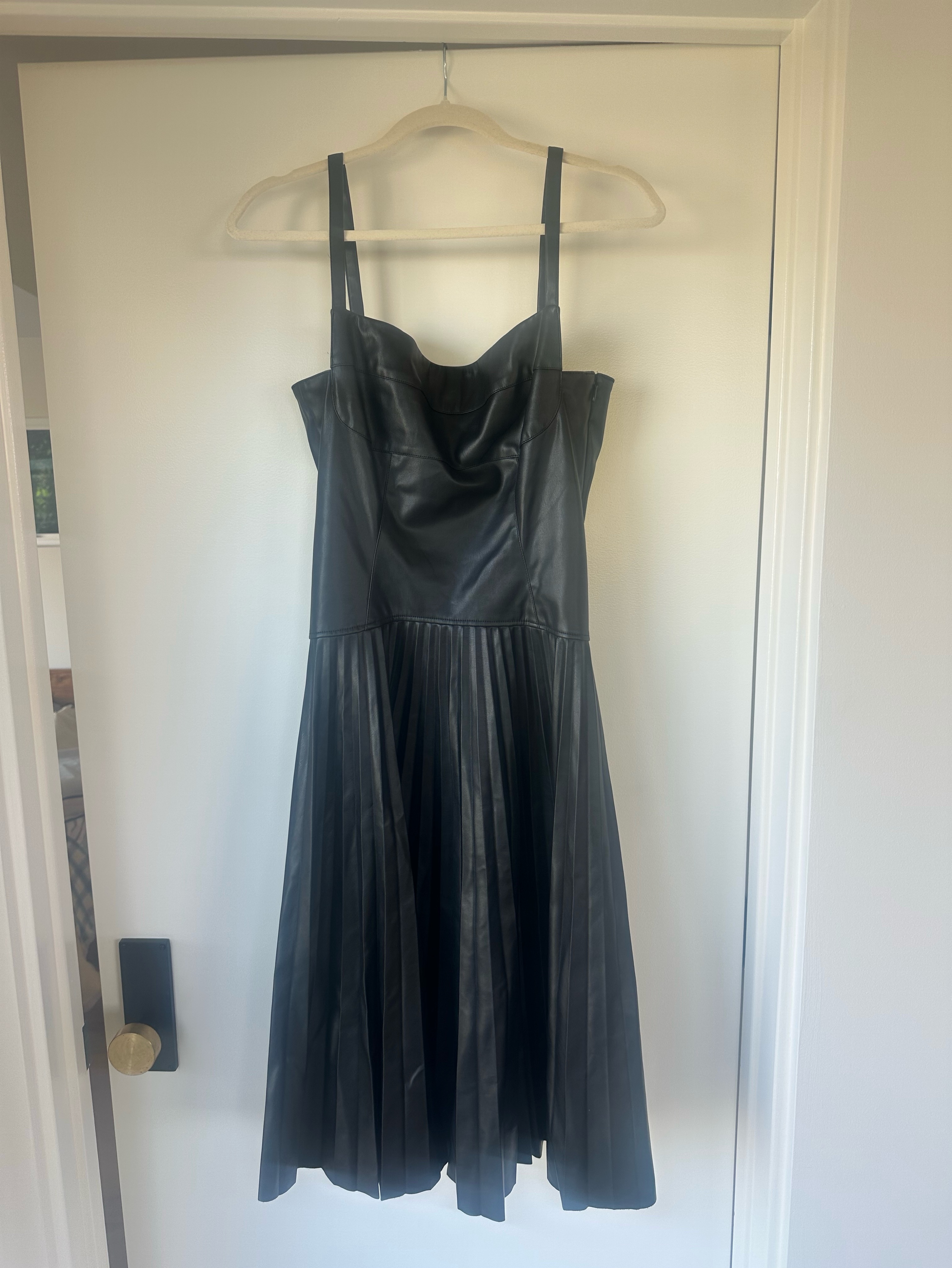 proenza schouler leather dress Proenza Schouler Drop Waist Faux-Leather Midi Dress - Black