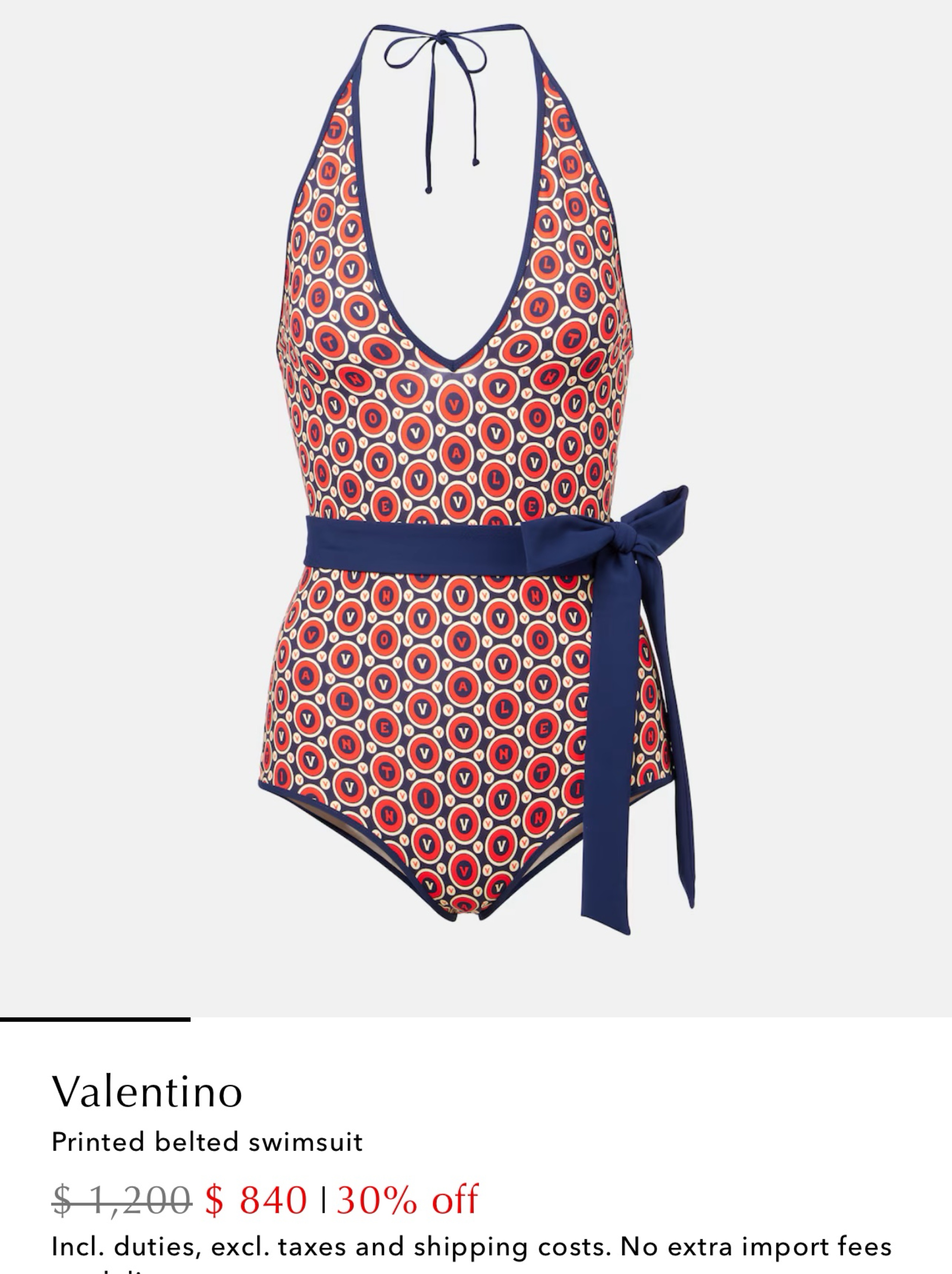 Valentino Printed Belted Swimsuit