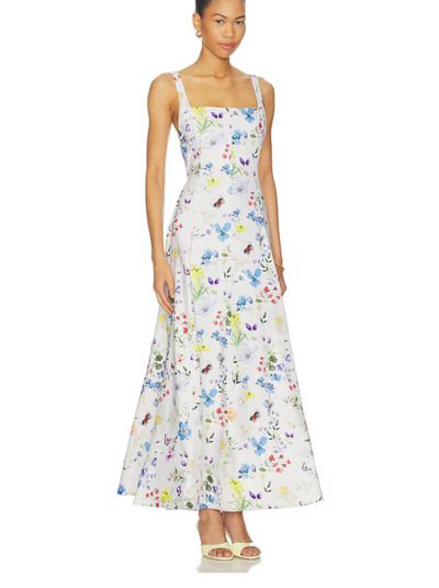Polly Seamed Drop Waist Flared Ankle Length Dress in Twisting