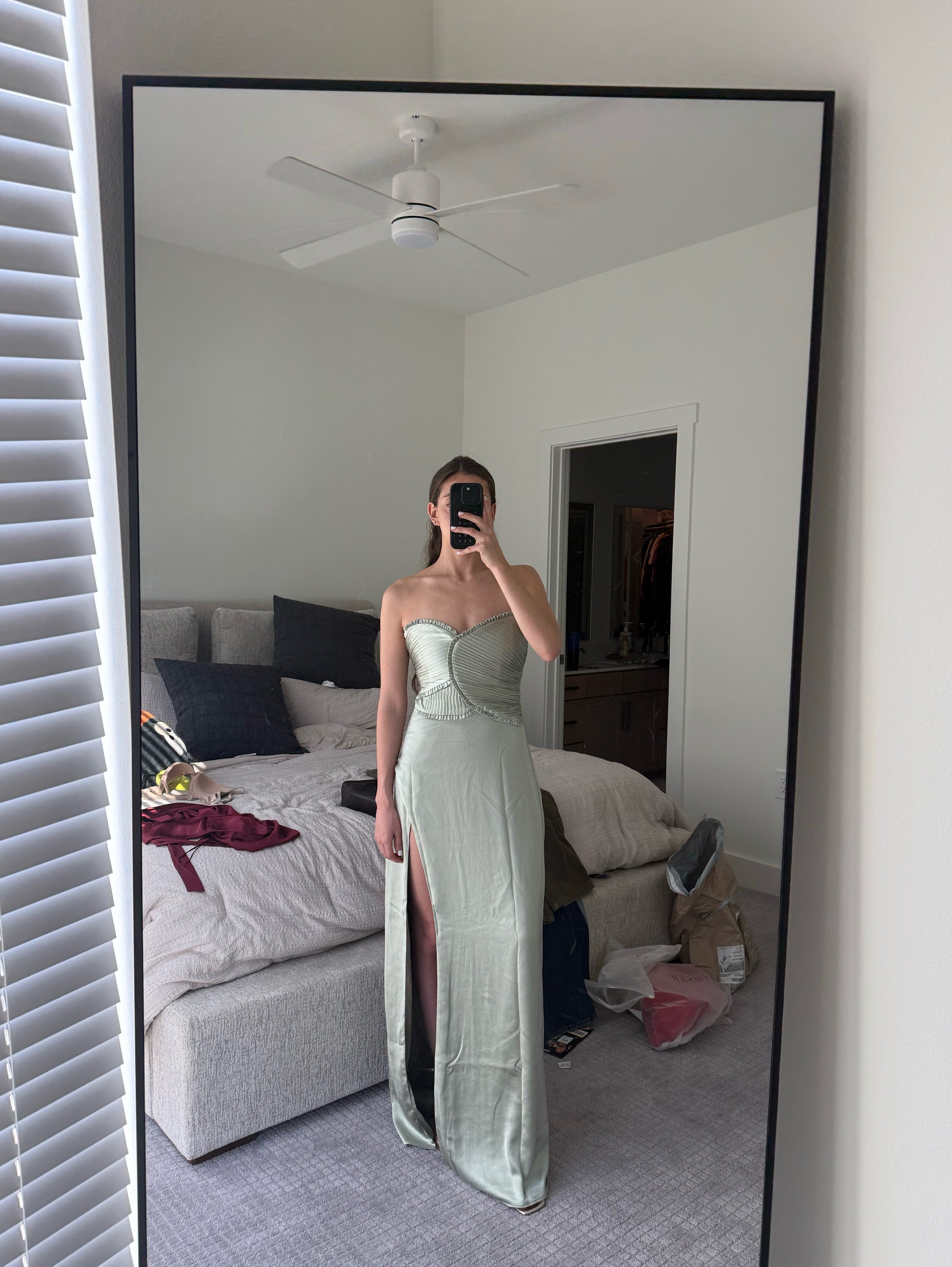 larissa satin maxi dress Larissa Satin Maxi Dress With Ruched Petals - Sage