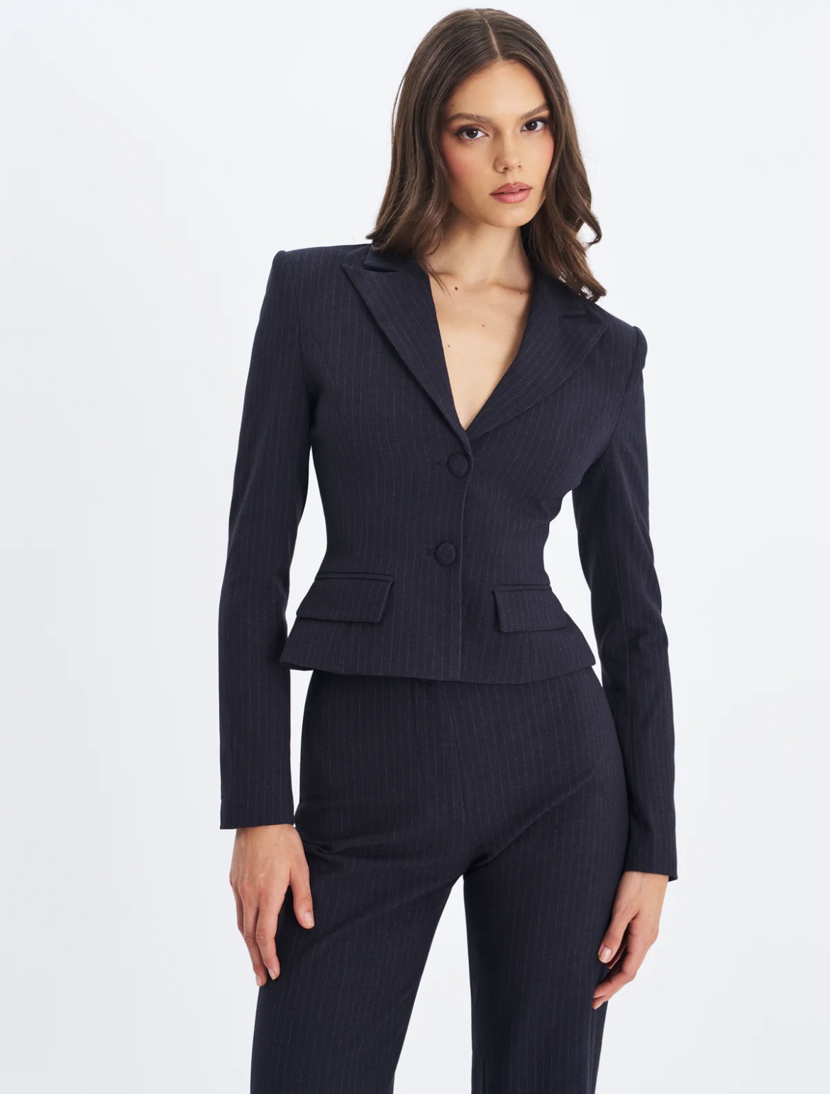 Miss Circle Navy Stripe Peplum Blazer