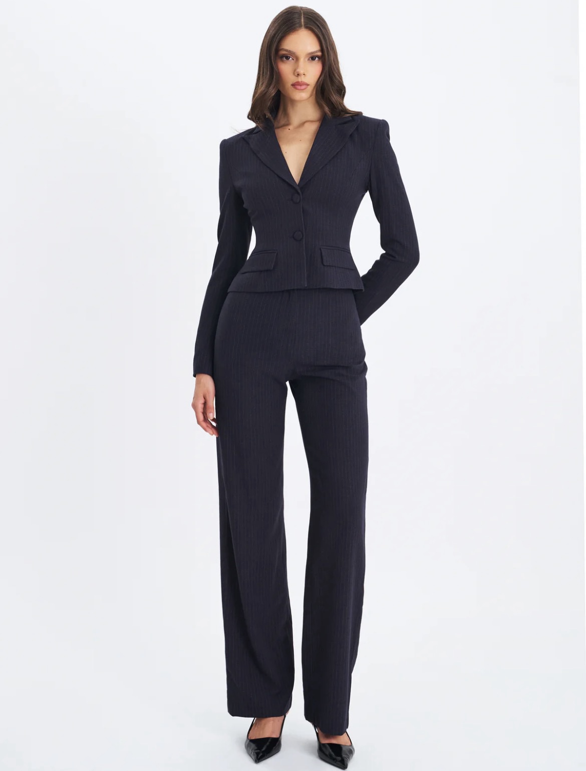 Miss Circle Pinstripe Navy Trousers