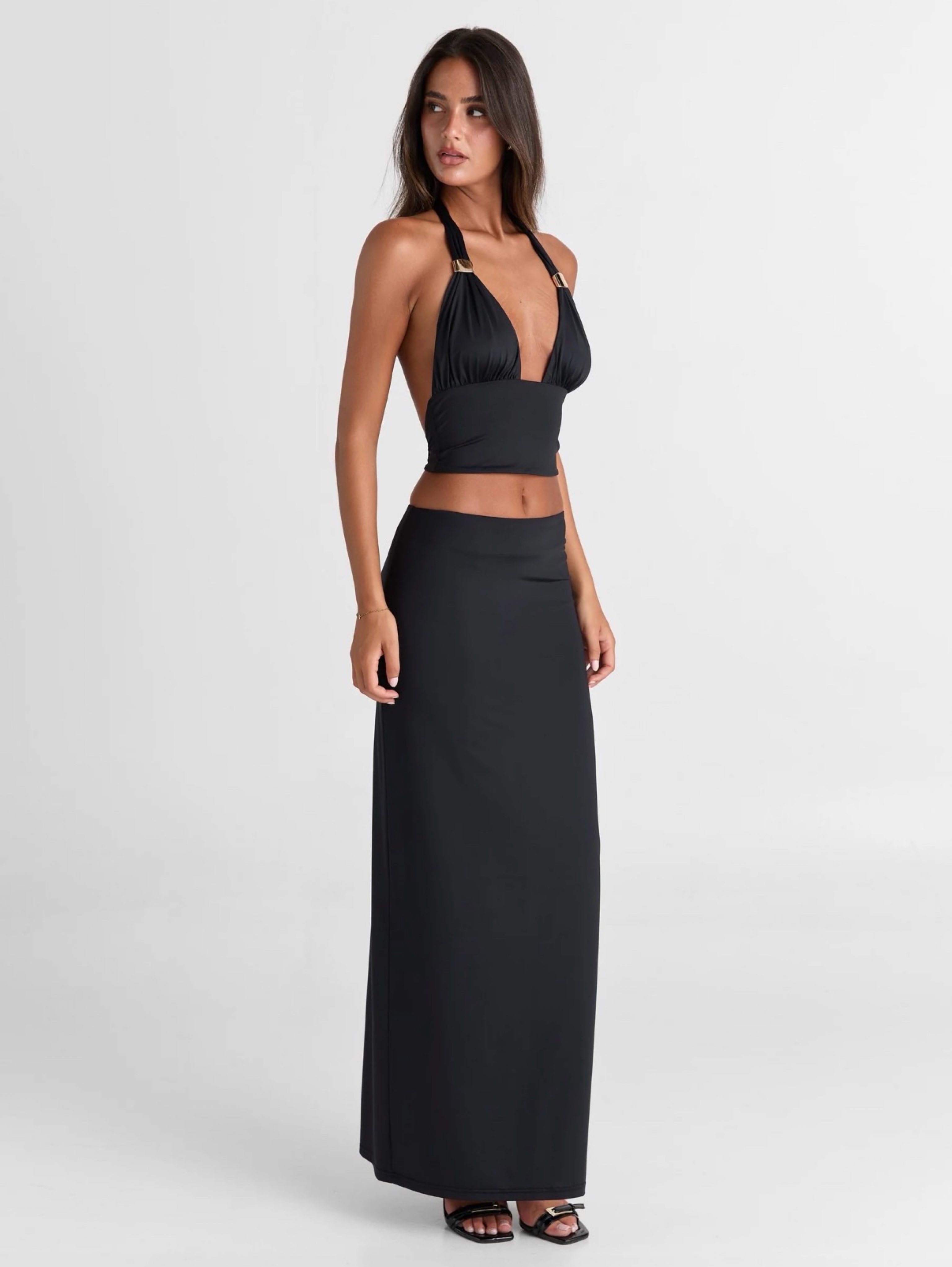 crop top with maxi dress Black Halter Crop Top Maxi Dress by Sasha Therese