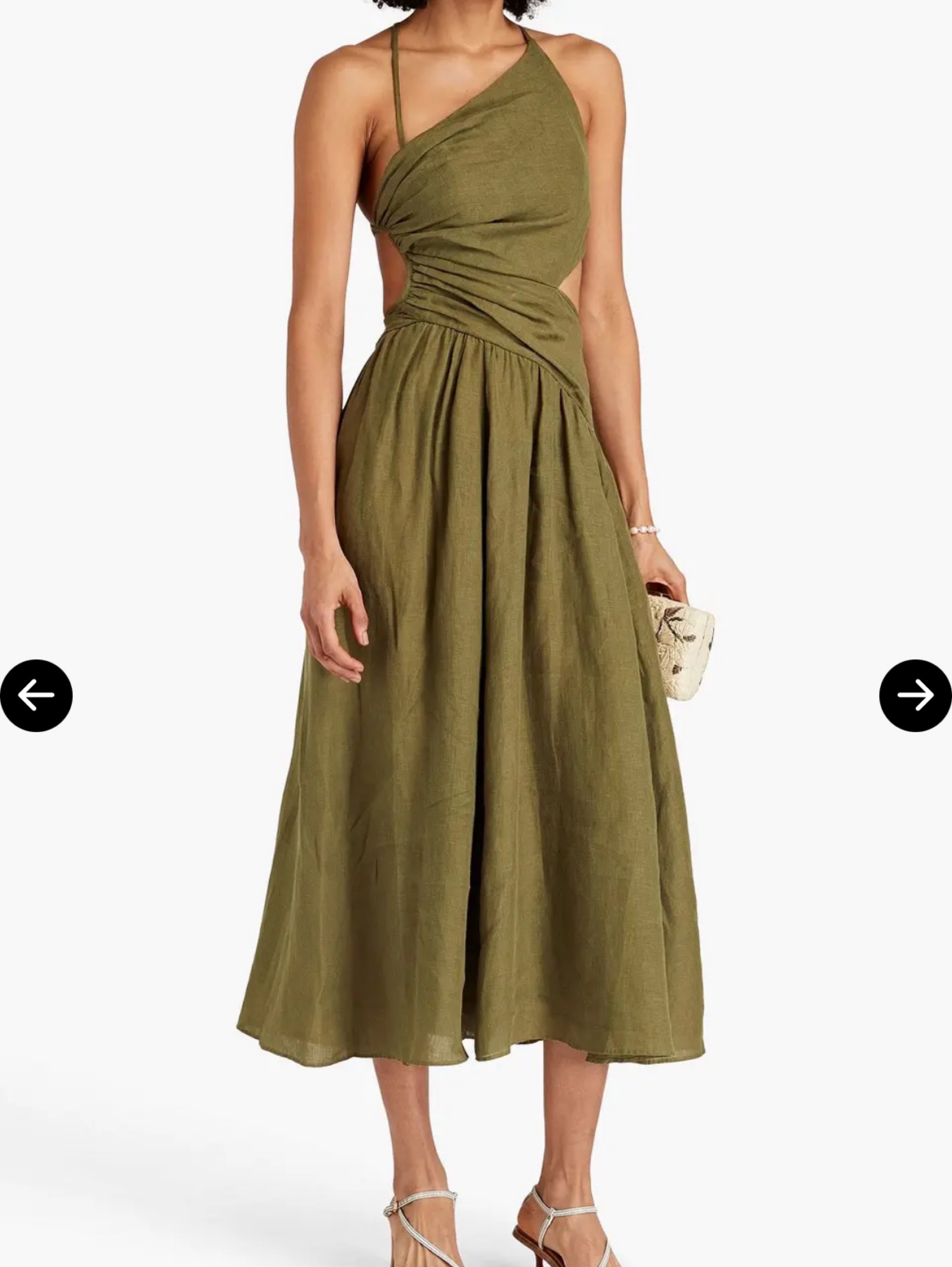 zimmermann green linen dress Zimmermann Olive Green Floral Print Linen High Neck Maxi Dress S