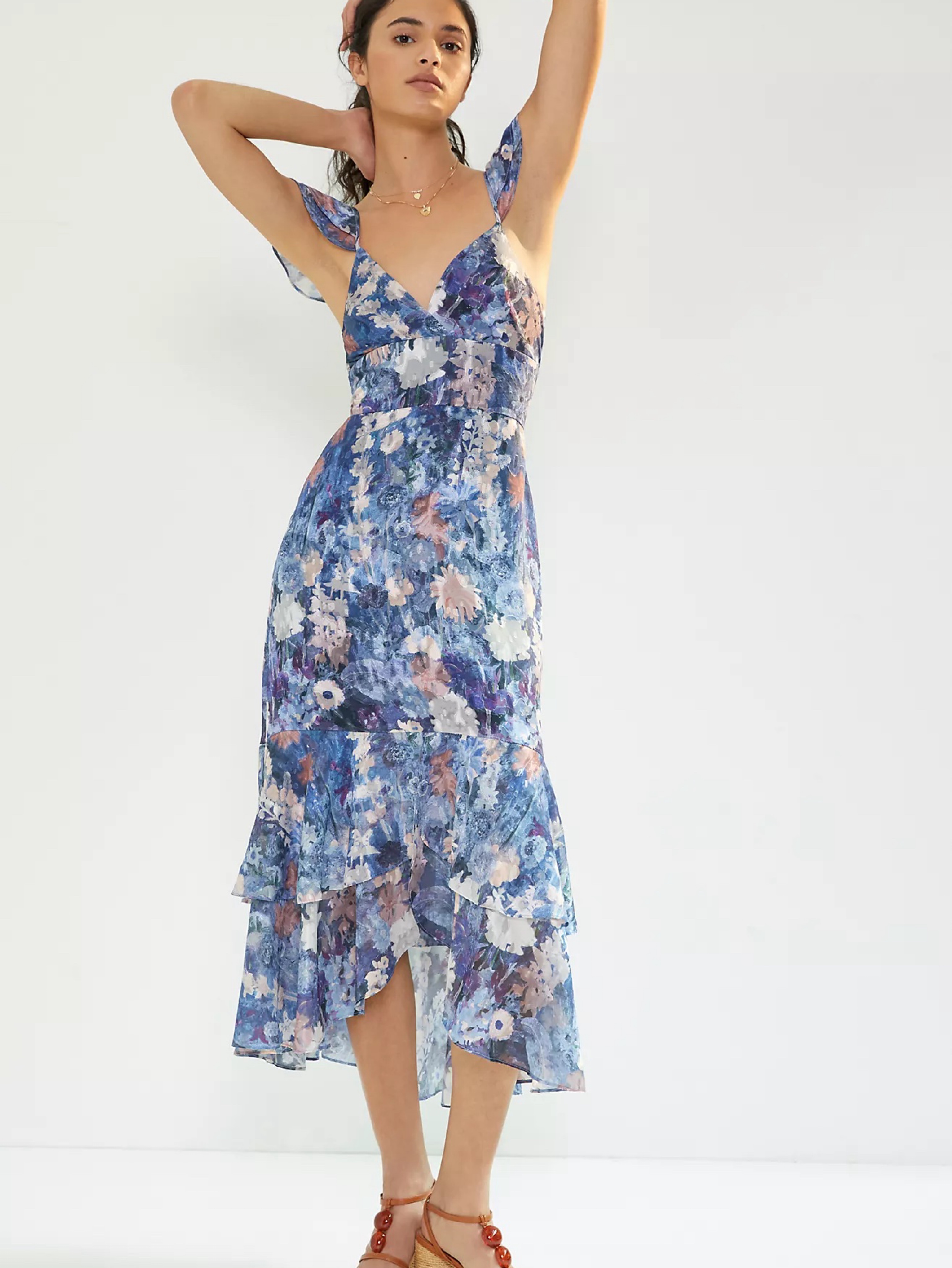 champagne boho dress Floral Sequin Maxi with Bell Sleeves Discover the perfect blend Azazie Marley Lemon Sorbet Color:ARTSY SURREAL LAND MULTICOLOR Swatch:#7c8595