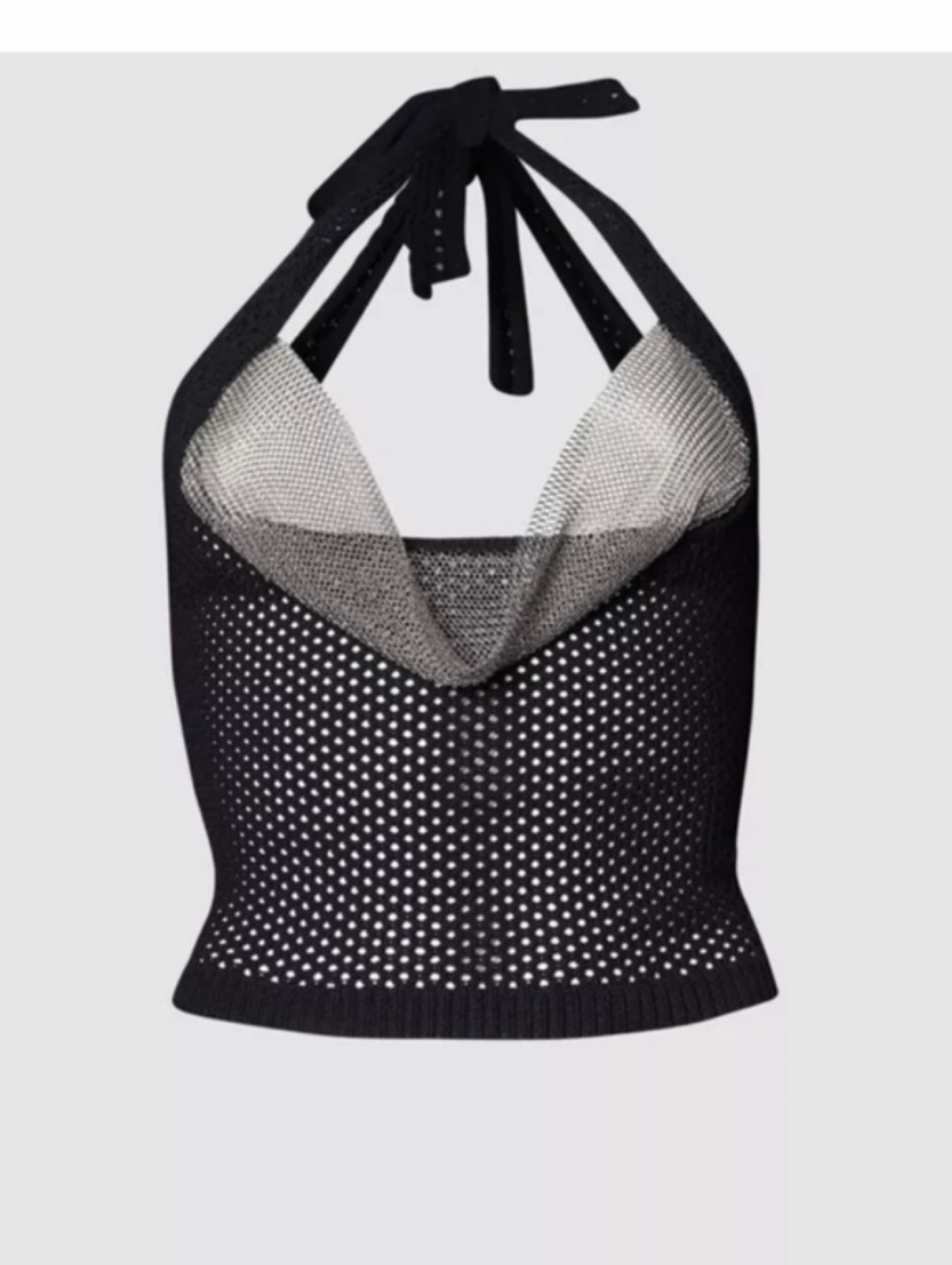 Sold Out Aya Muse Birch Chainmail Halter Knit Top - Black S
