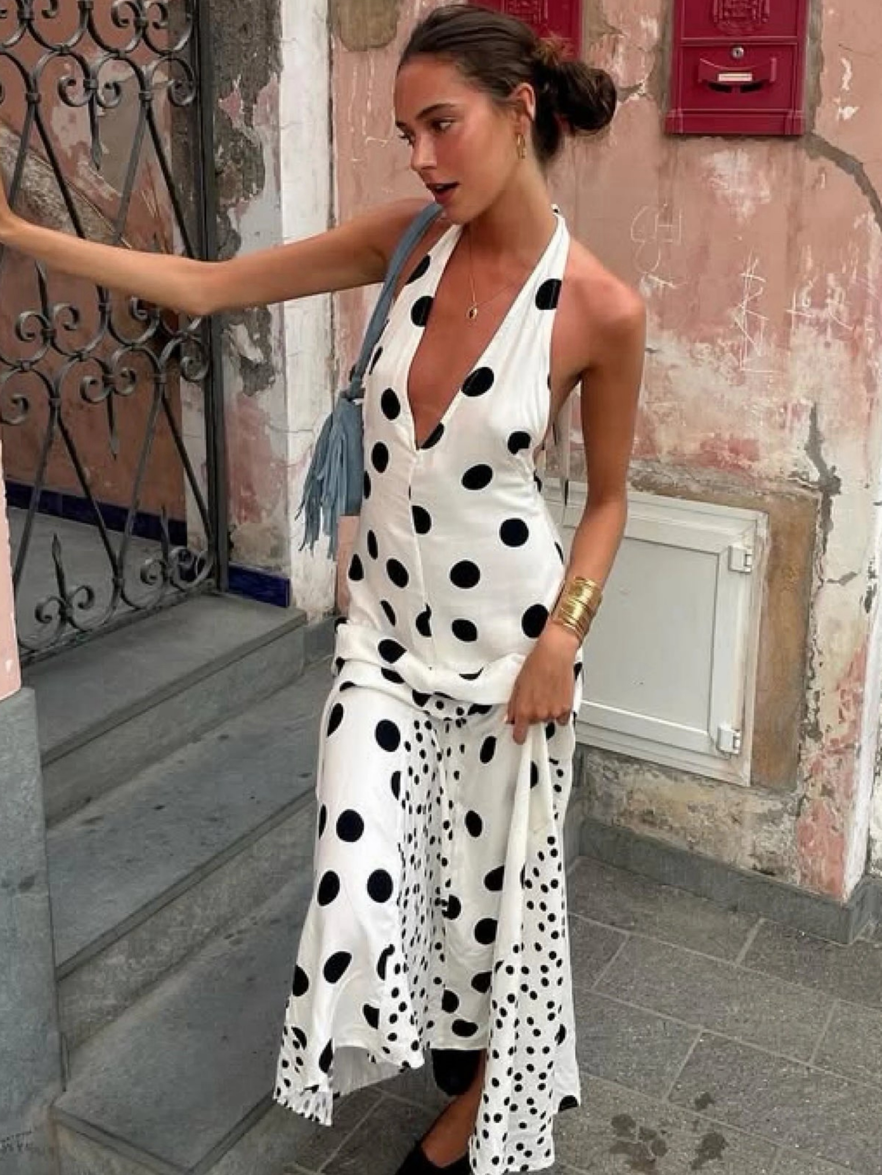 Sold Out Susmies Maria Polka Dot Halter Maxi Dress
