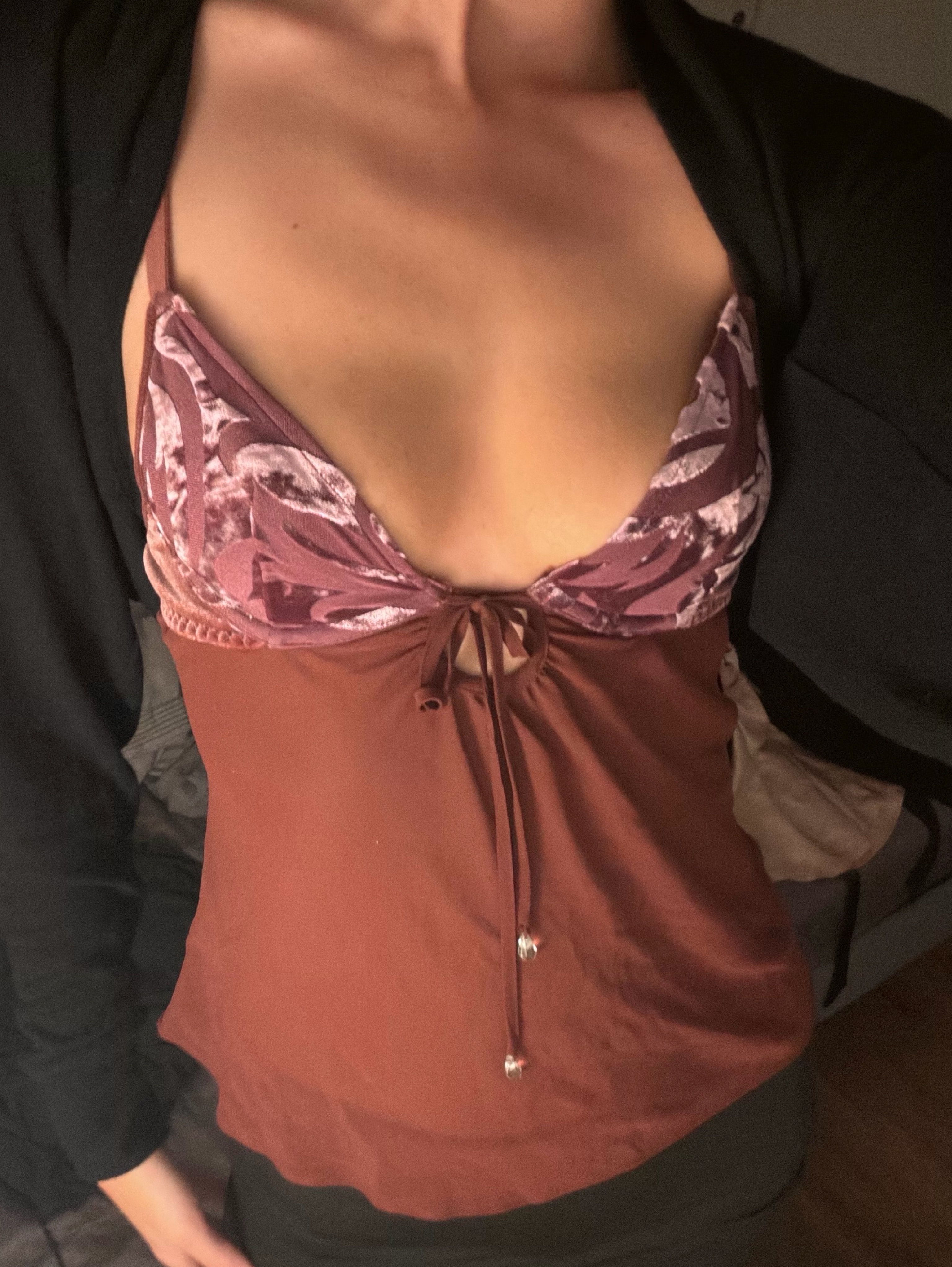 Vintage burgundy Victoria's Secret tie-front sheer mesh and velvet camisole