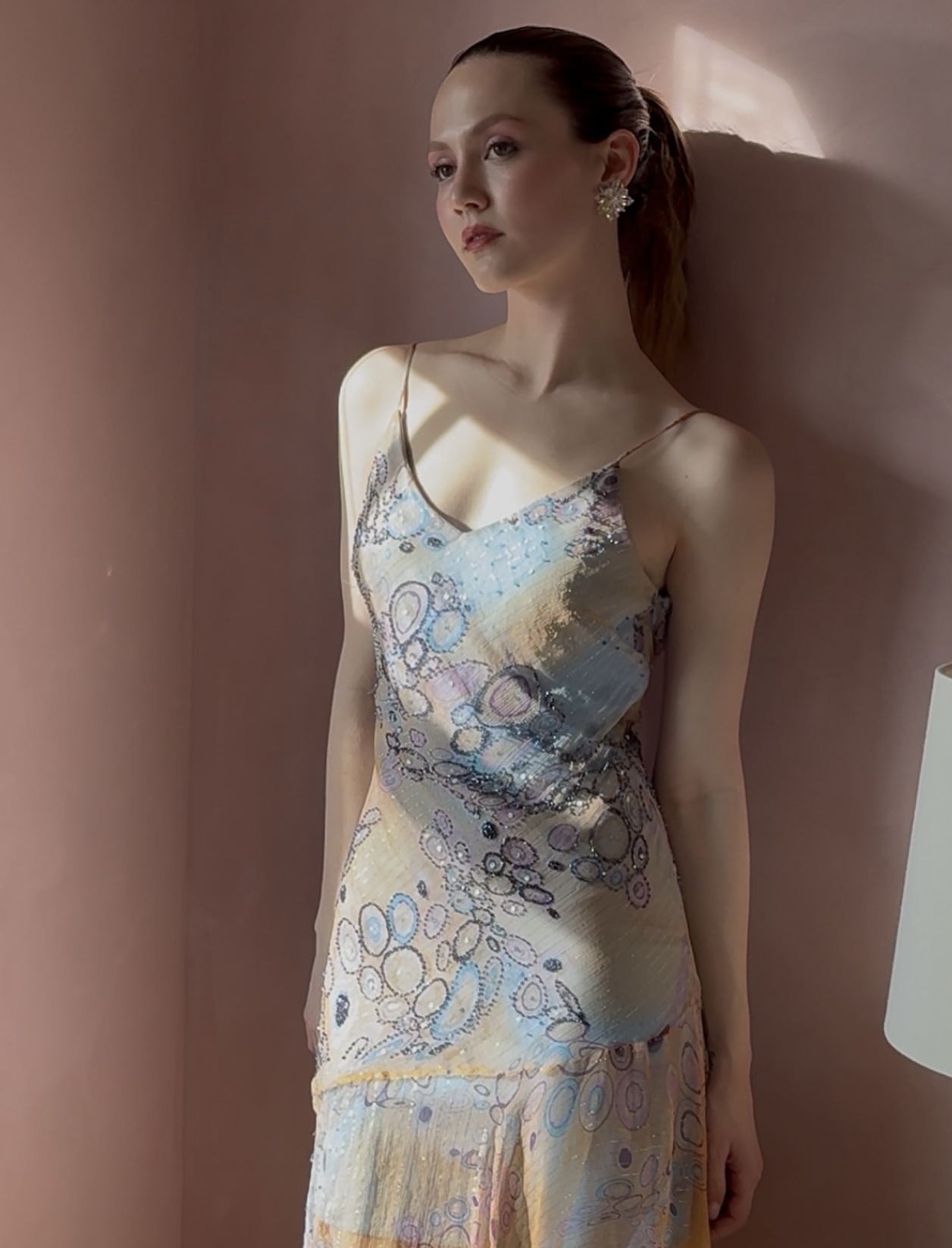 beaded dress vintage Vintage Sequin Silk Beaded Dress// Party Dress