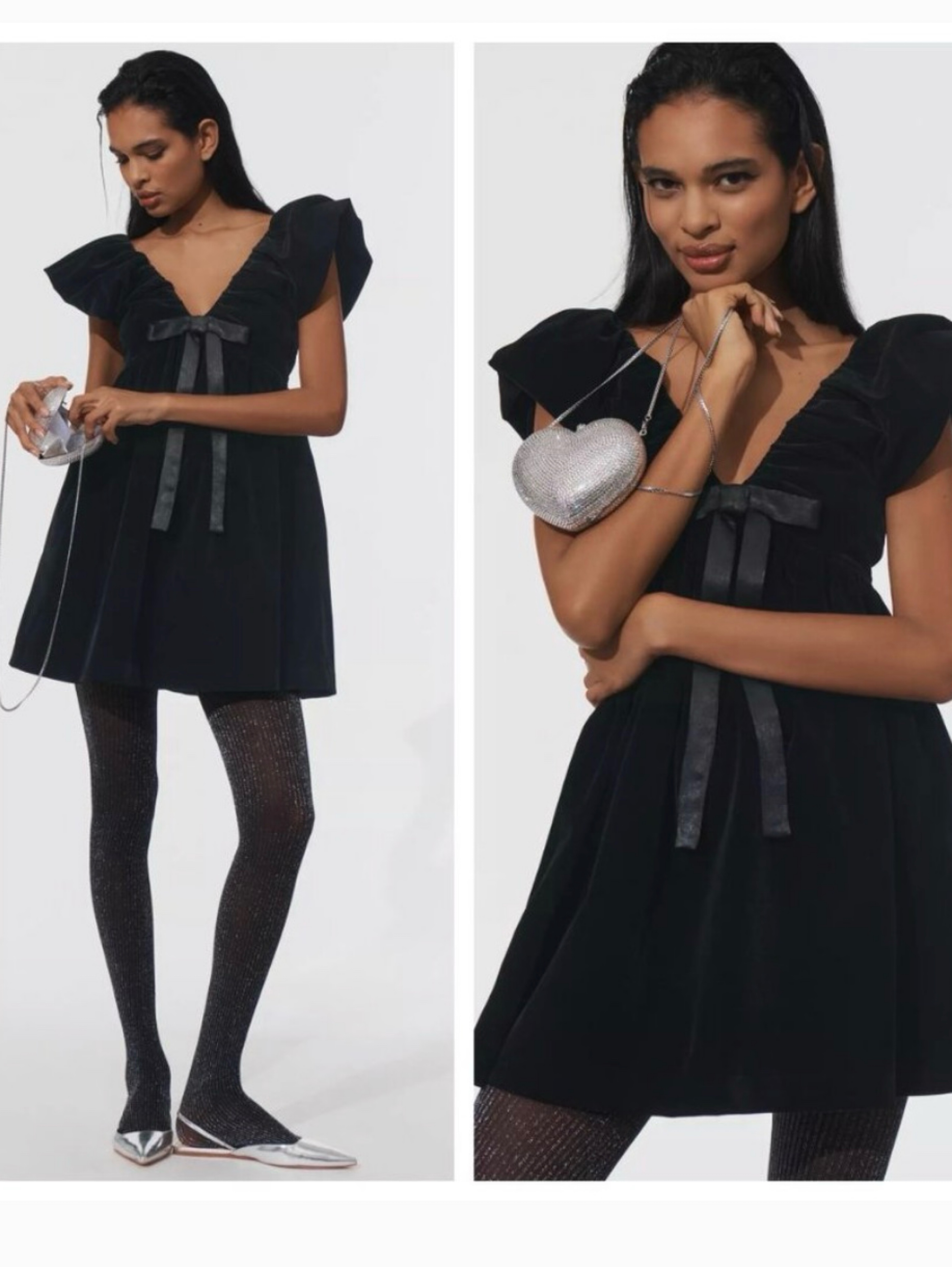 anthropologie black velvet bow dress BHLDN Bow And Ruffle Midi Dress