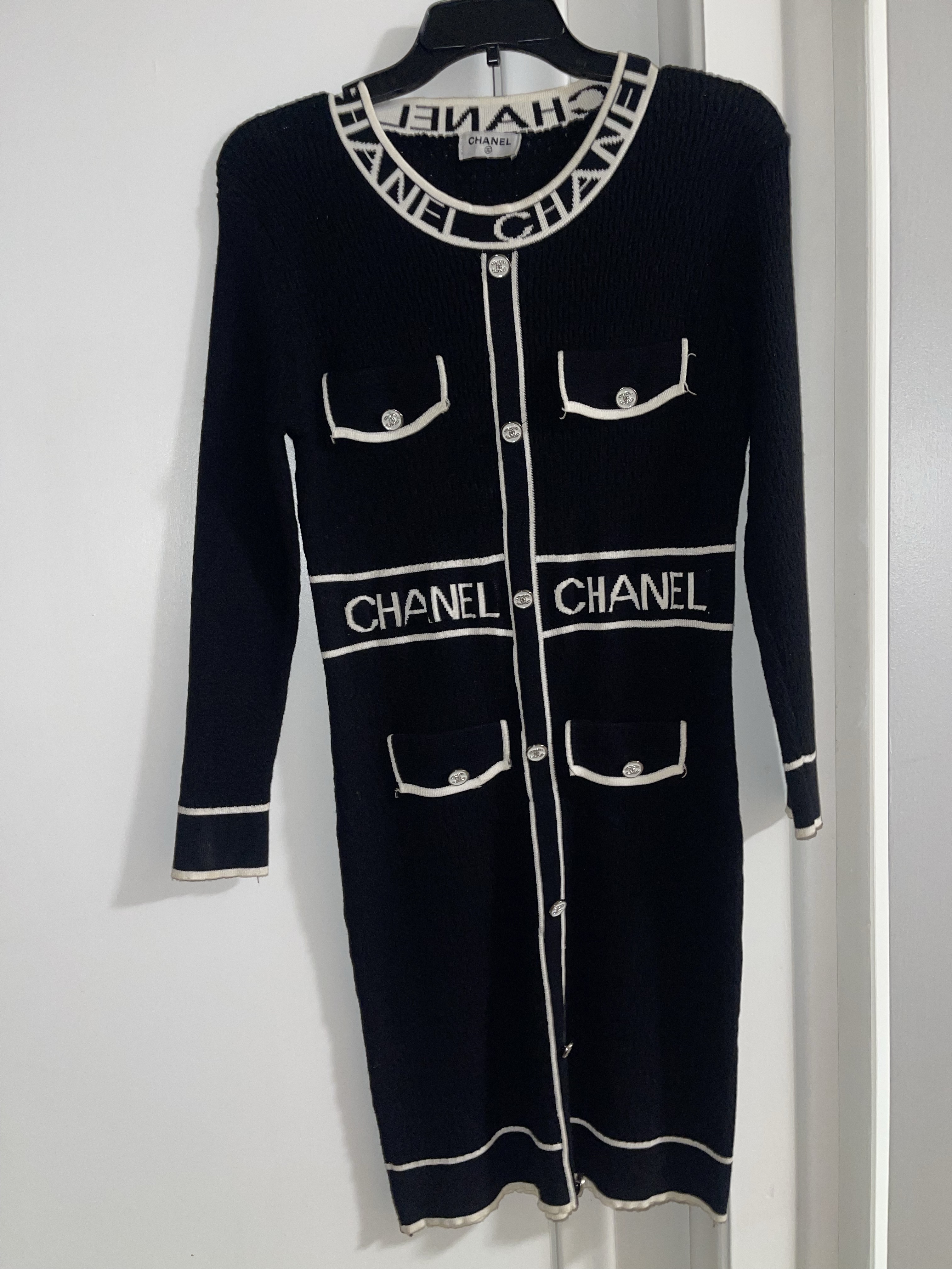 chanel black knit dress Gorgeous Chanel Black Sweater Dress Size Small
