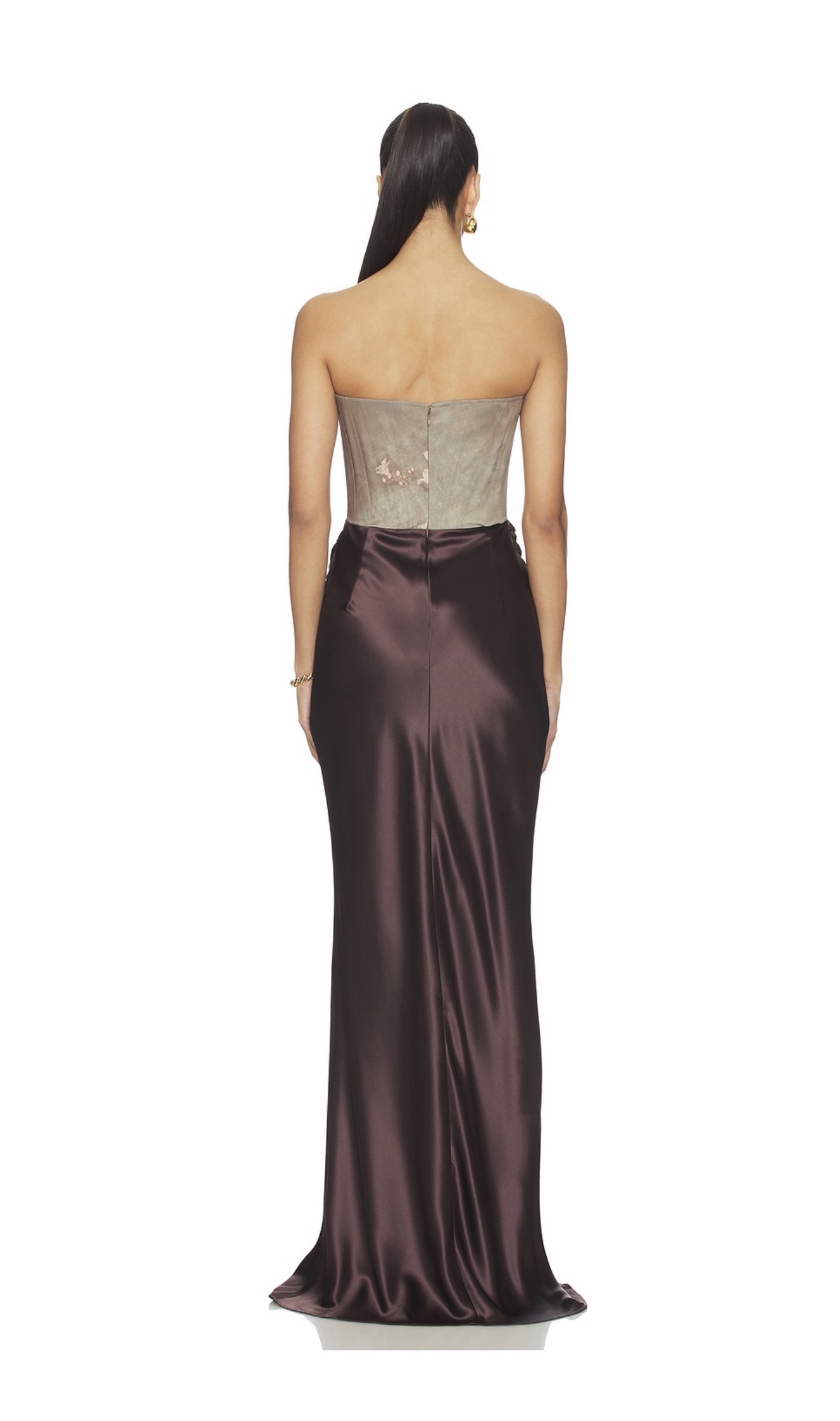 Taupe Floral Embroidered Silk Corset Gown by Sau Lee - Pickle Taupe Floral Embroidered Silk Corset Gown by Sau Lee - Pickle