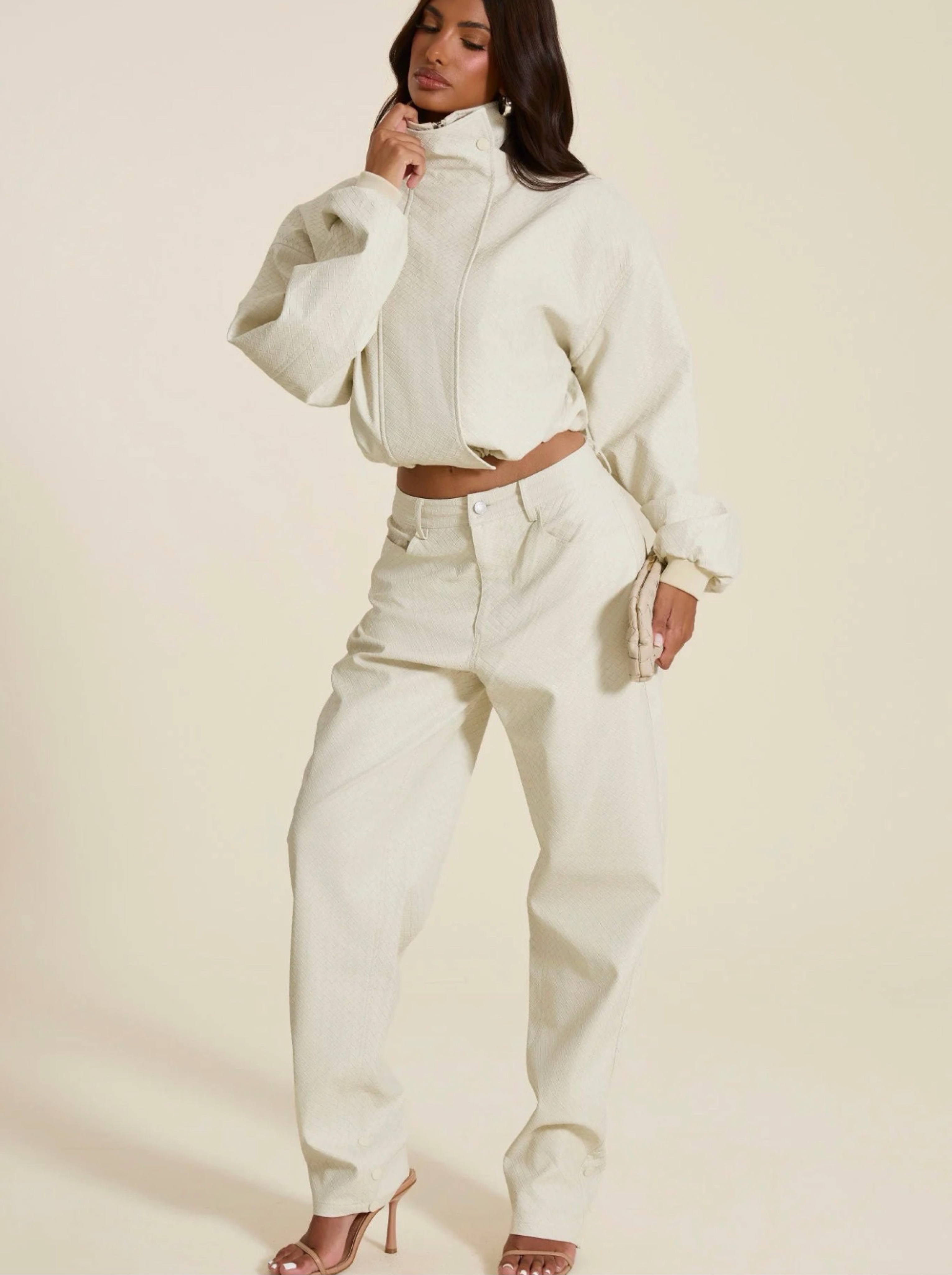 NYRA FAUX LEATHER TROUSERS IN OFF WHITE