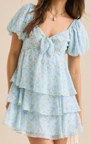 Blue and yellow floral puff sleeve dress size small altard state