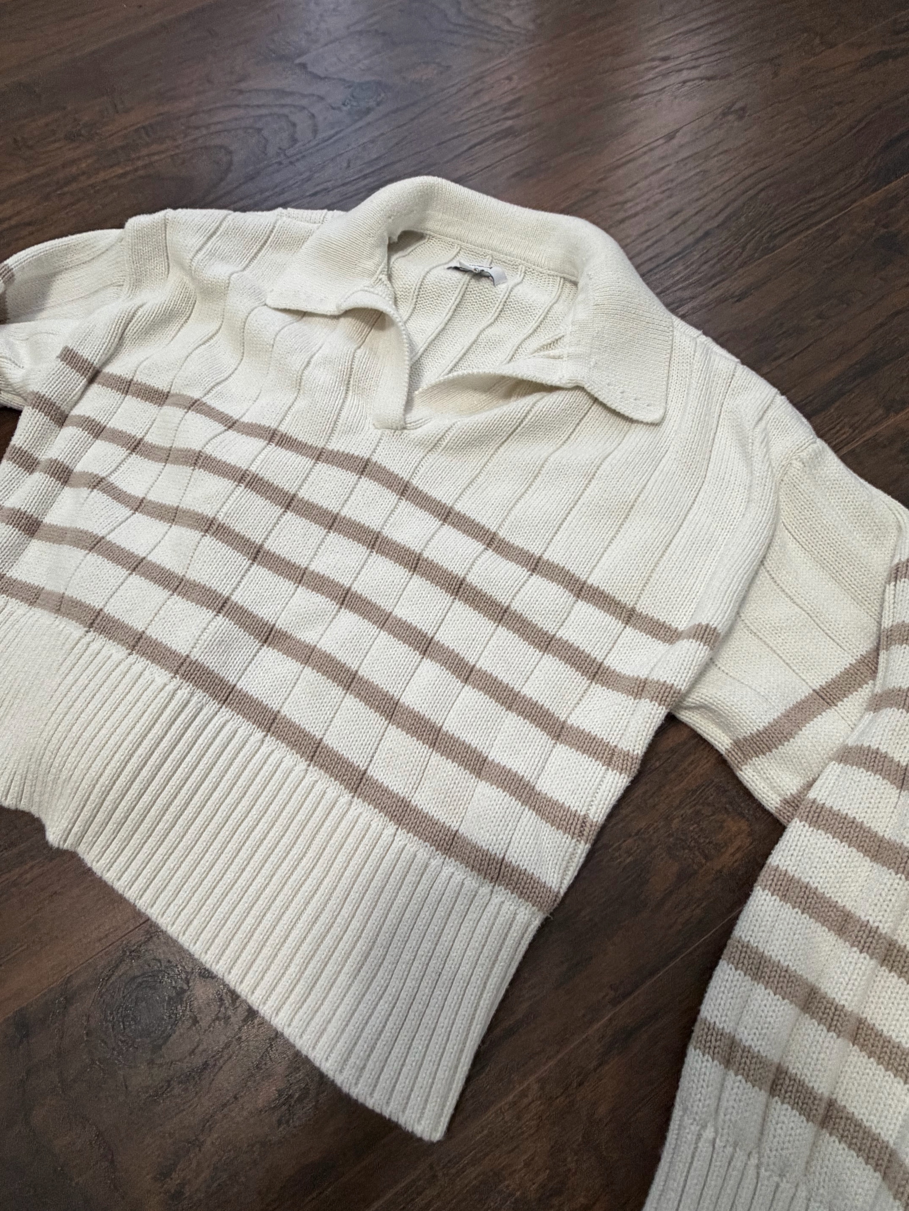 Pistola Beige and Cream Striped Sweater with Collar