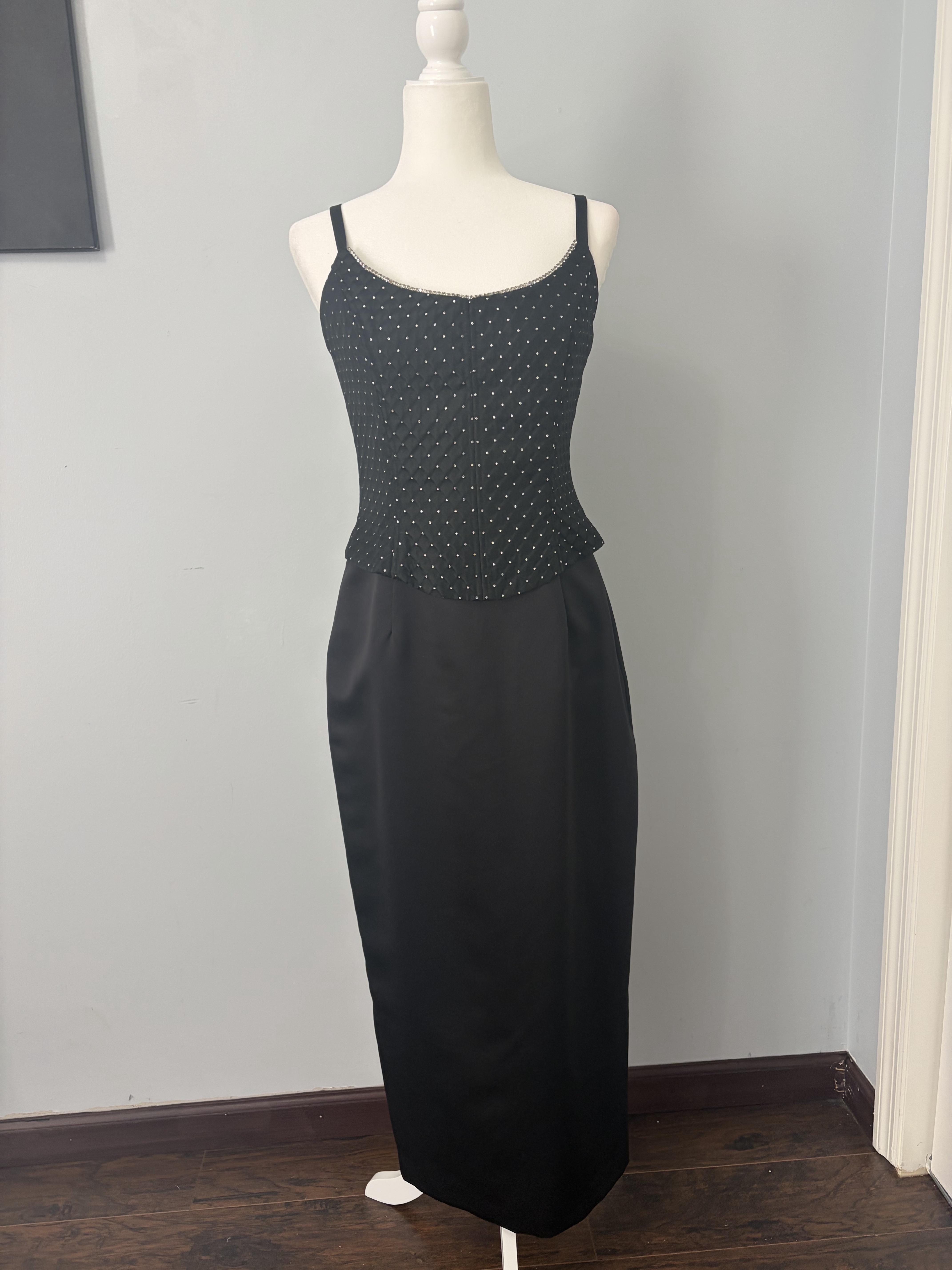 Vintage 1990s Jessica McClintock black faux corset dress size 9/10