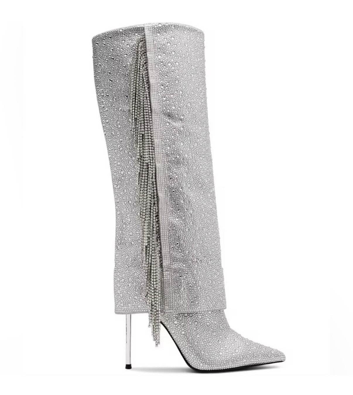 Steve Madden Silver Gemmed Boots with Blingy Fringe - Size 7