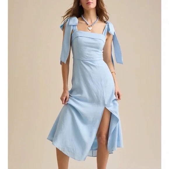 Blue midi dress with bow straps from altard state size small