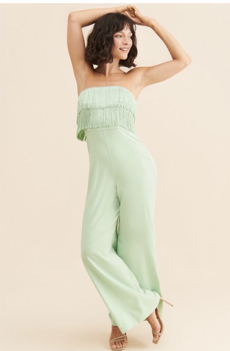 Green Fringe Jumpsuit Hutch Size 4 - petite friendly!