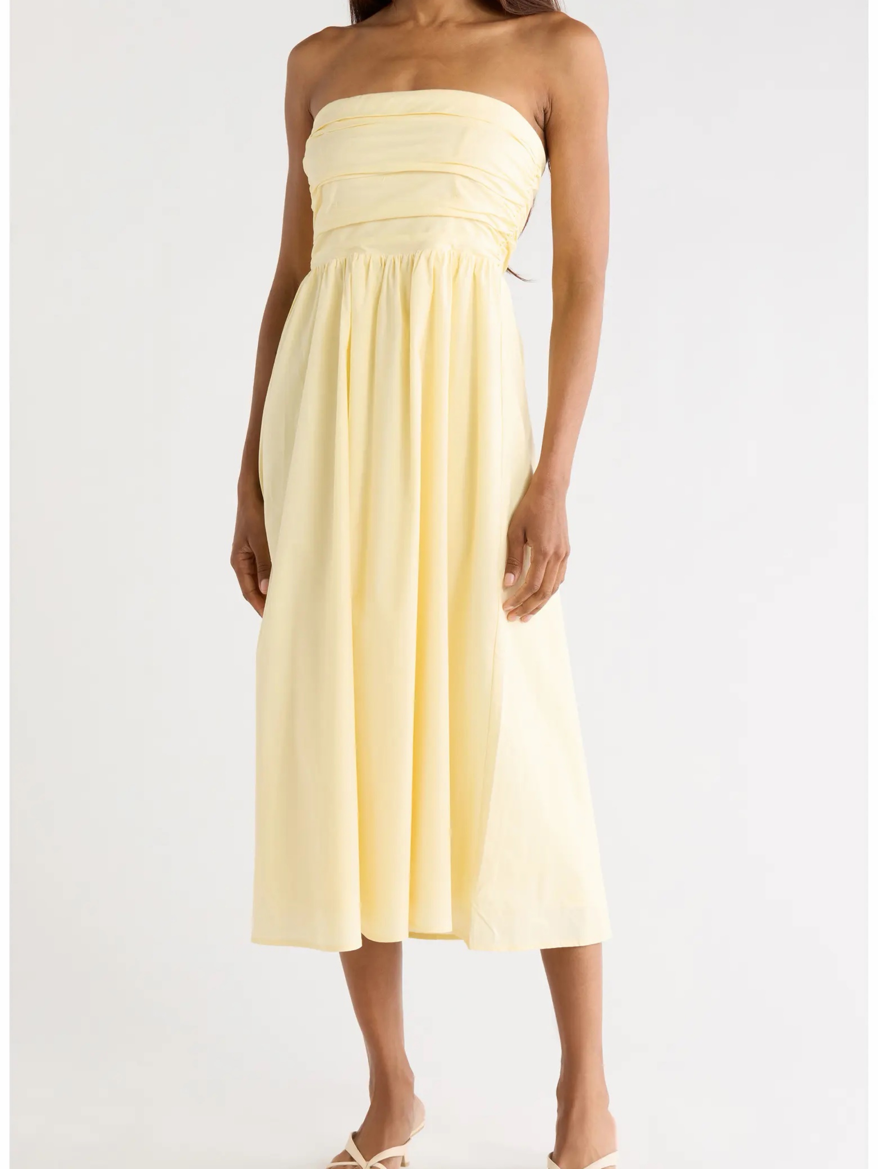 wayf cotton strapless pleated midi dress WAYF