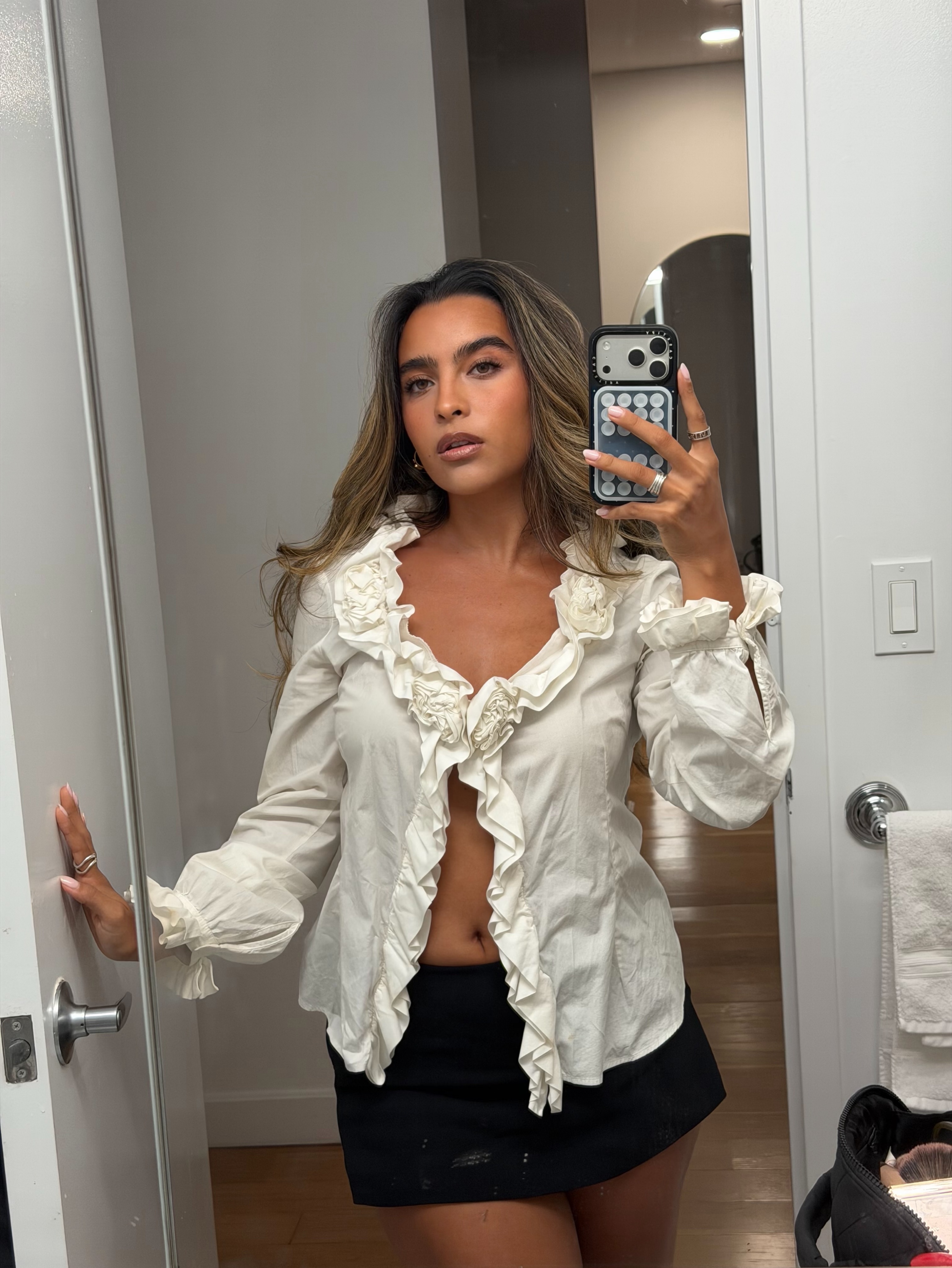 Unique White Ruffle Button-Up Blouse