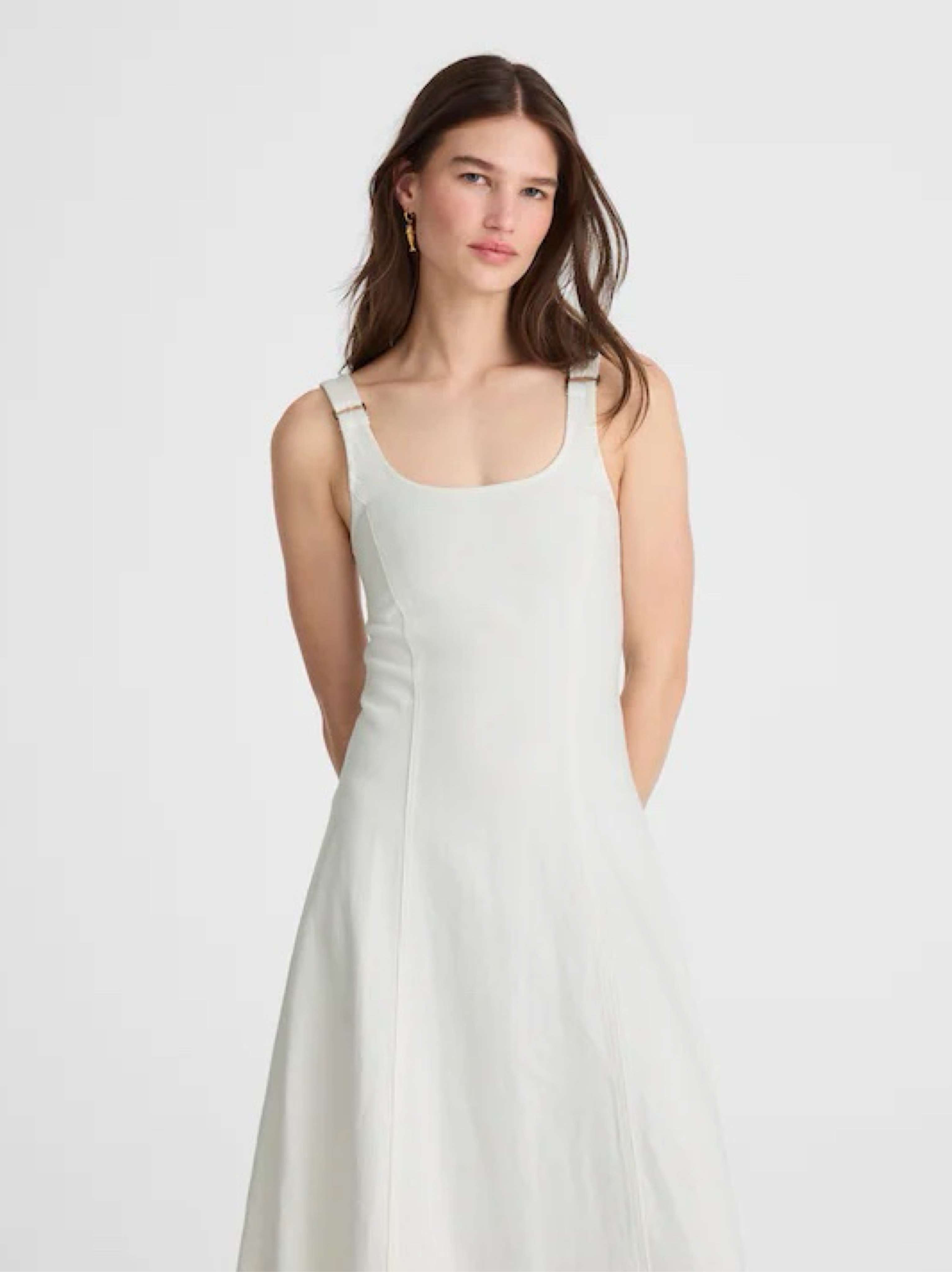 Cream Linen Tank Midi Dress
