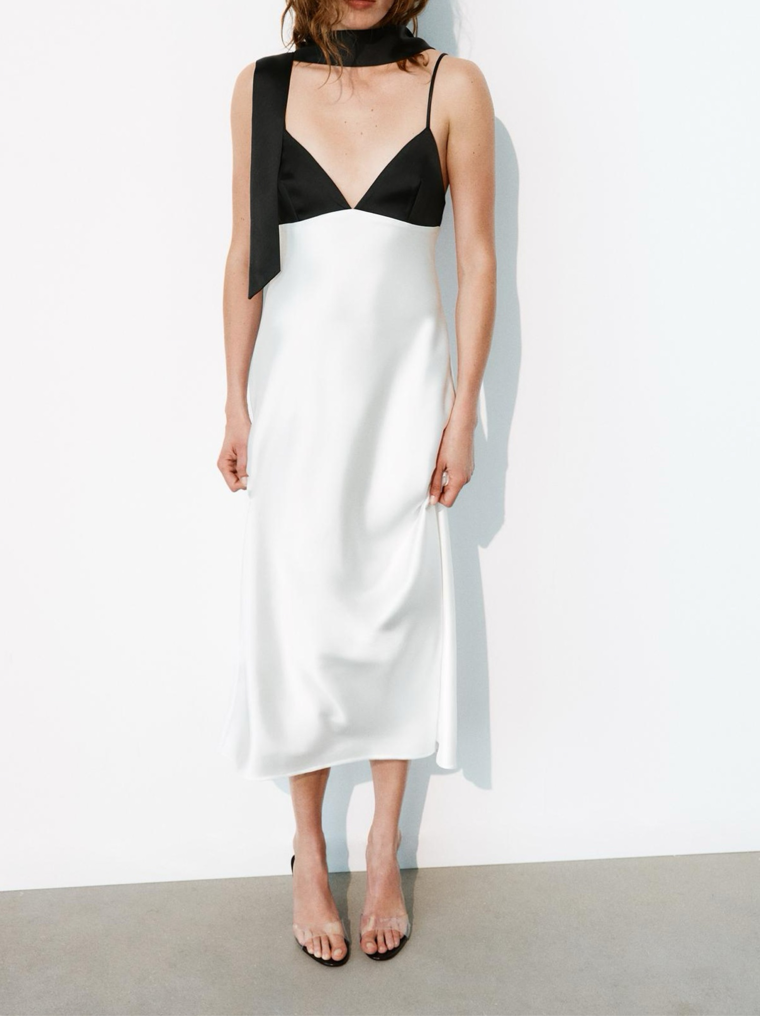 Black and White Color Block Midi Dress