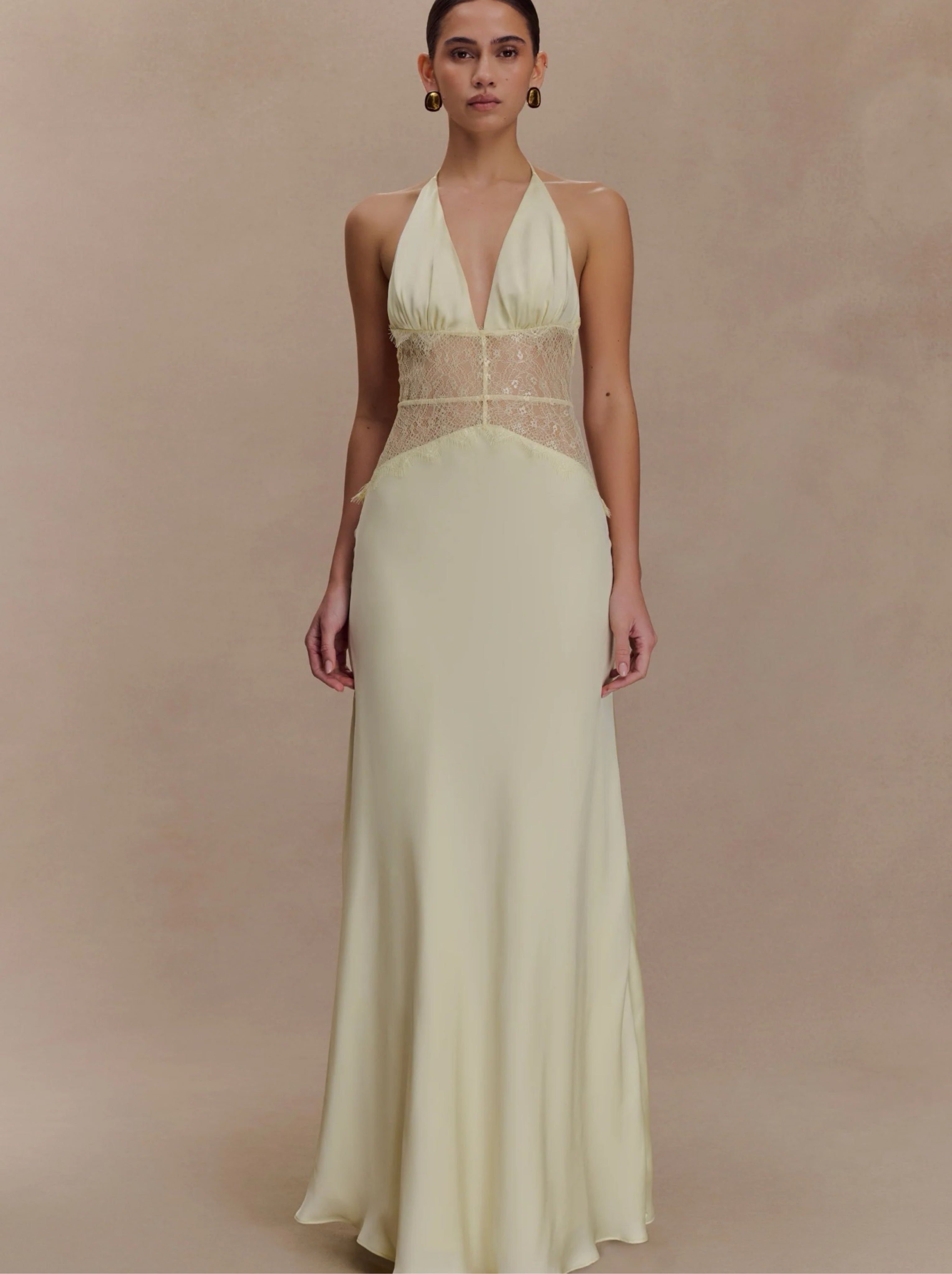 Meshki Dinah Lace And Satin Maxi Dress - Lemon