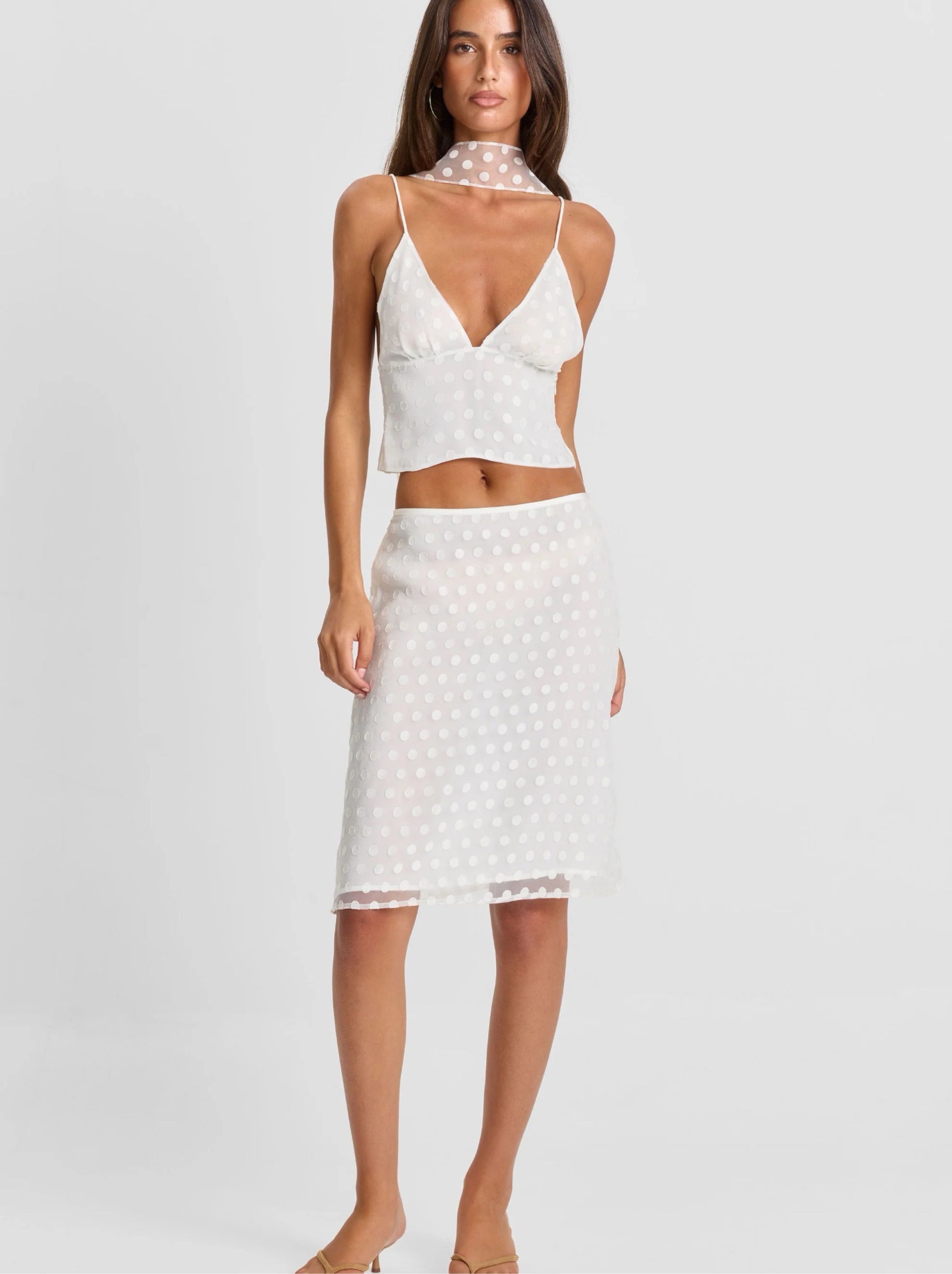 White Eyelet Polka Matching Set