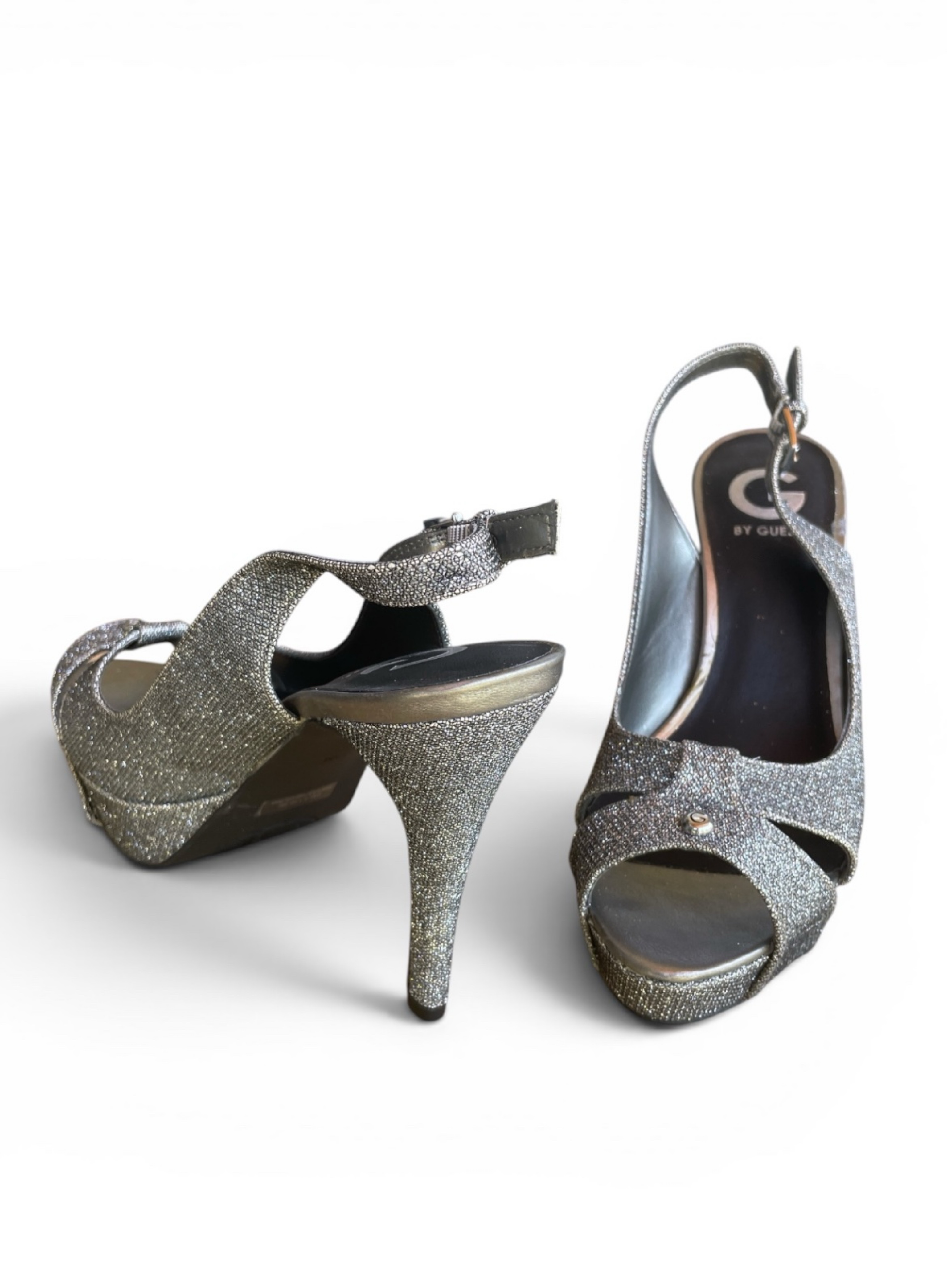By Guess Silver Glitter Platform Heels
