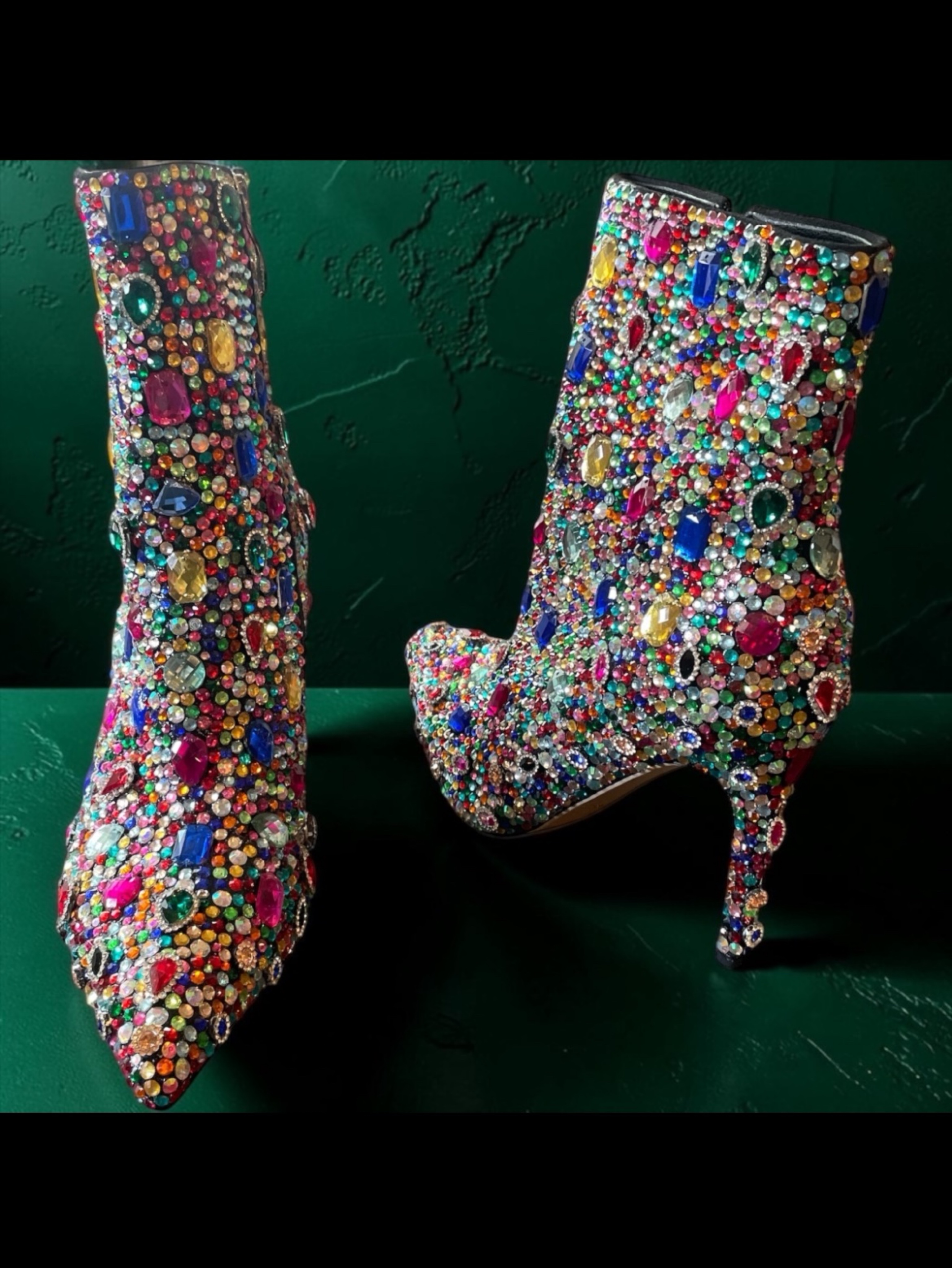 Multicolor Rhinestone Embellished Ankle Boots