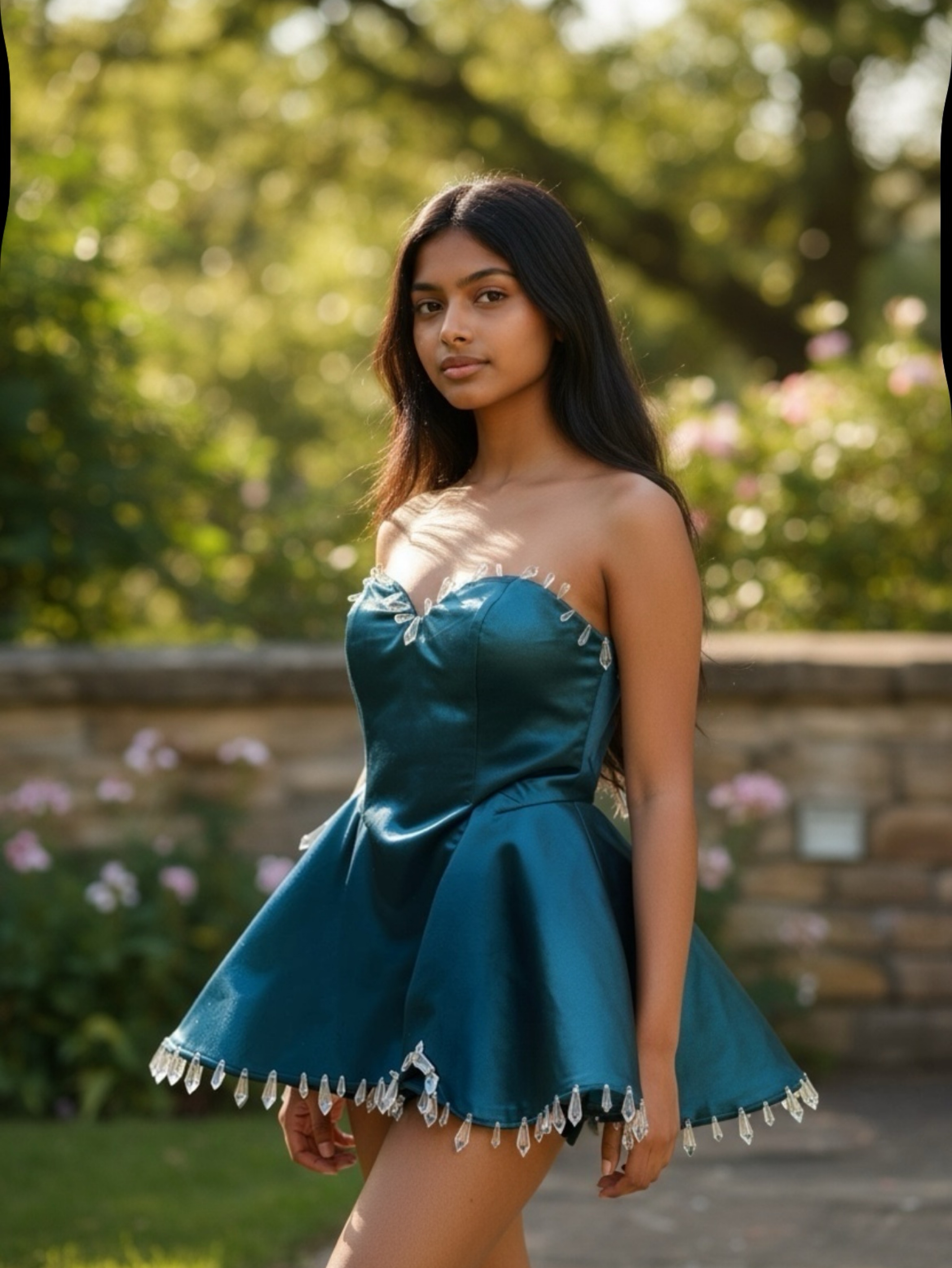 Teal Velvet Strapless A-line Top