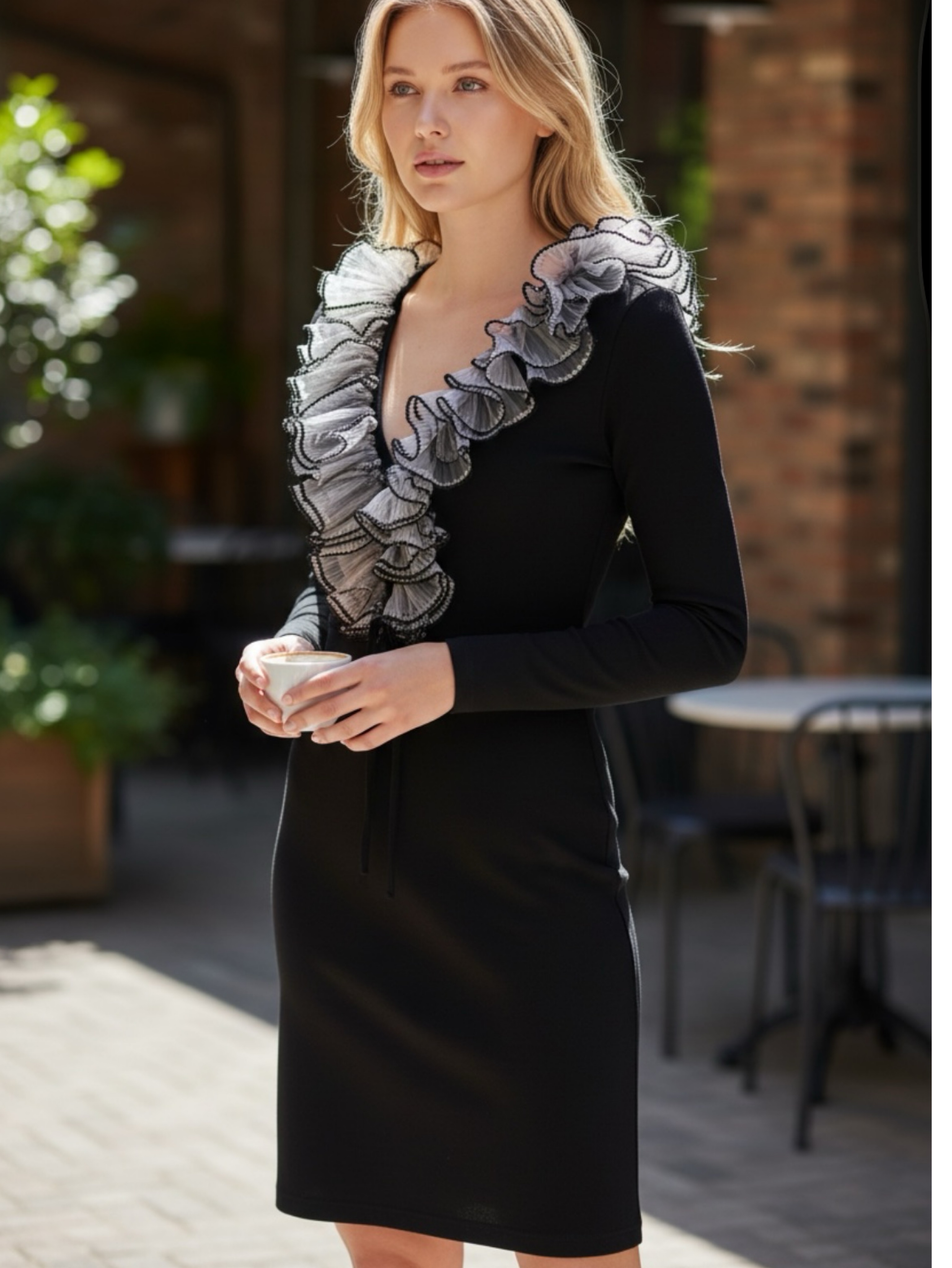 Sydney North Lace Ruffle Collar Sheath Dress