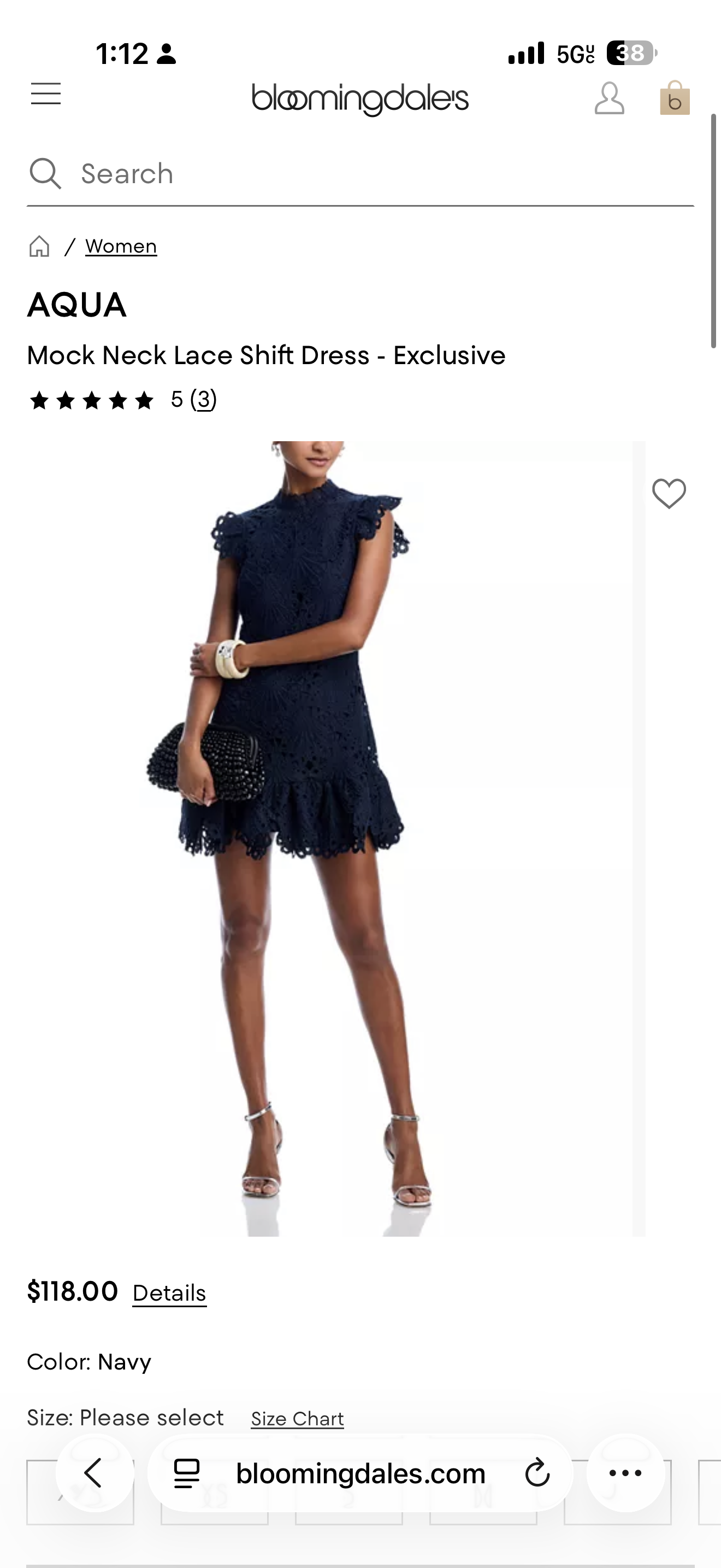 AQUA Navy Lace Mock Neck Shift Dress