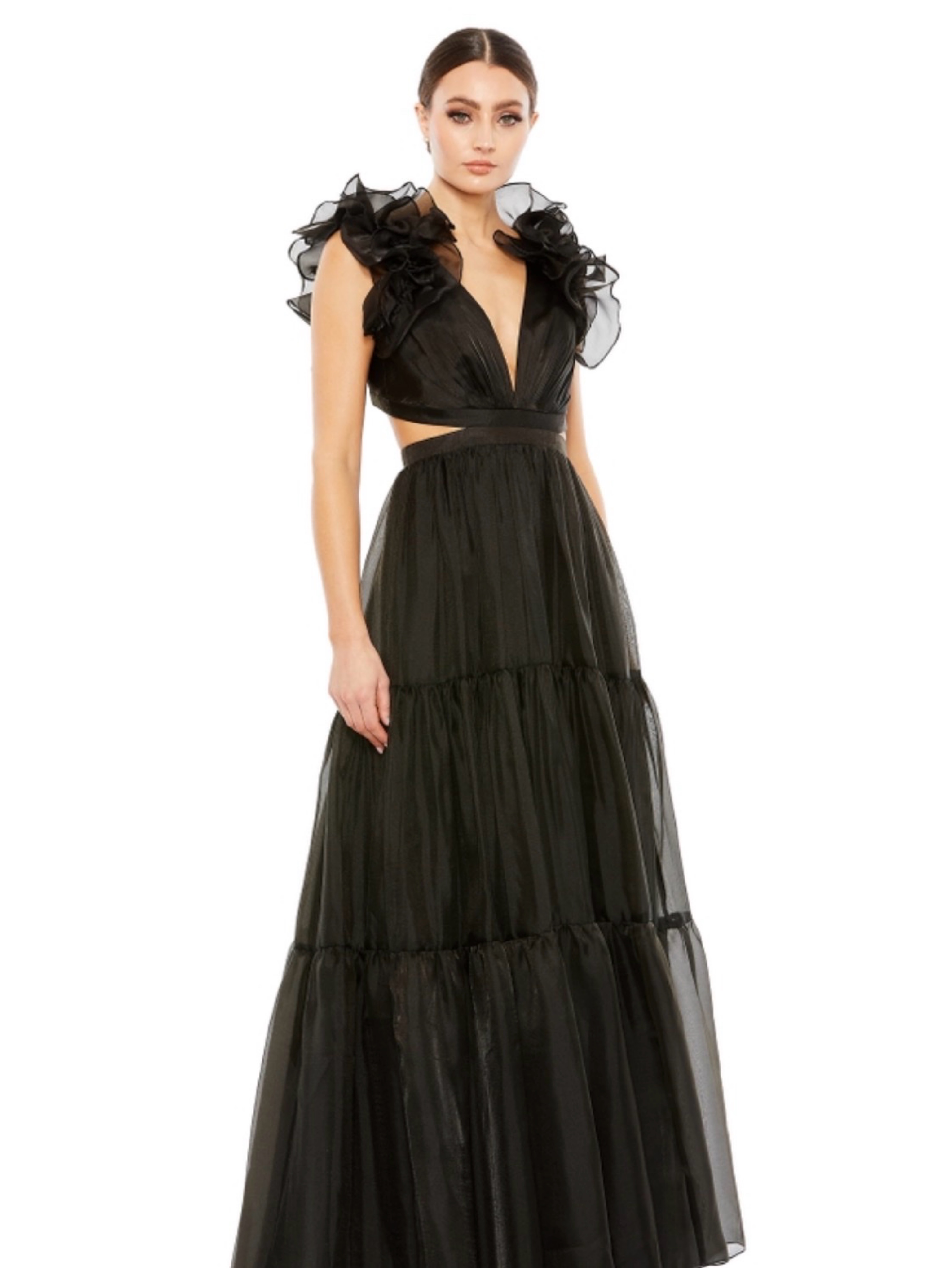 Mac Duggal Black Tie Ruffle Gown