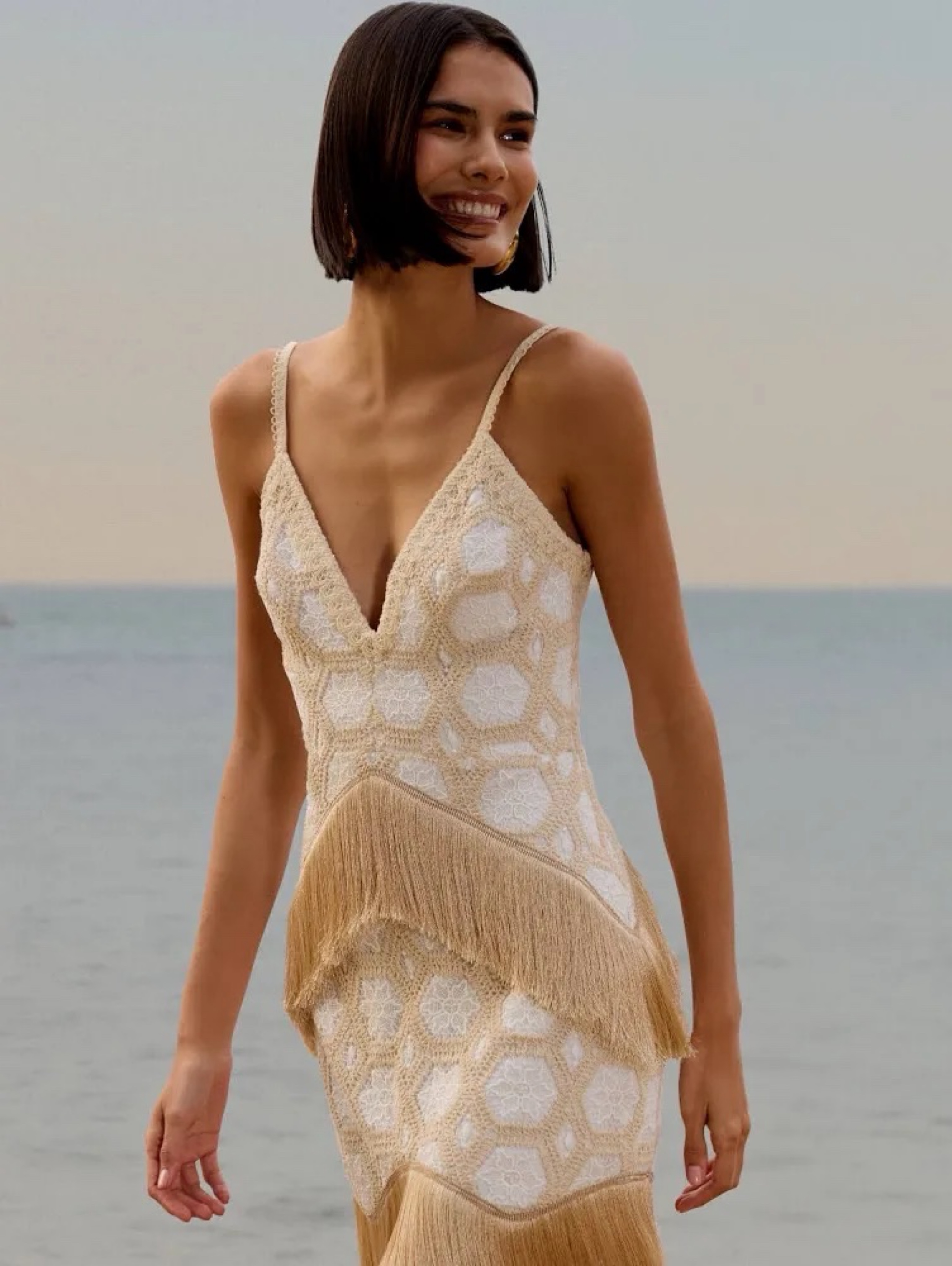 beaded fringe mini dress Beaded Fringe Gradation Mini Dress Pink